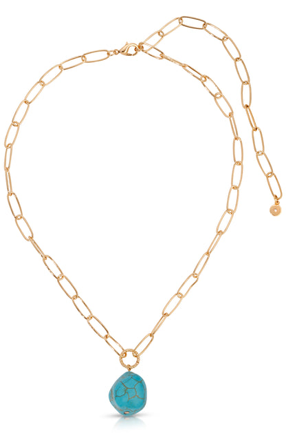 Single Pearl Open Links 18k Gold Plated Chain Necklace in turquoise full