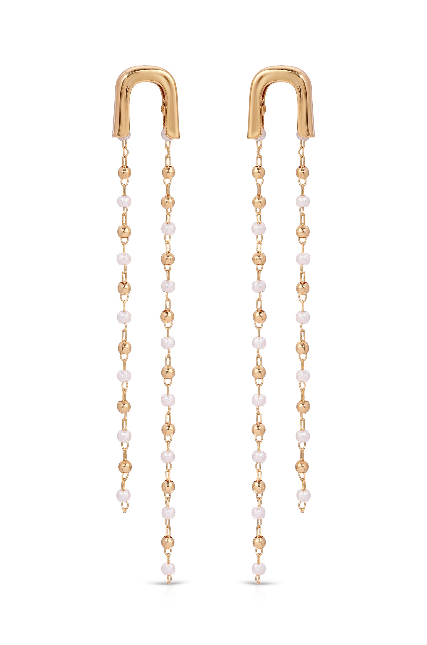 Double Crystal Chain Drop 18k Gold Plated Earrings