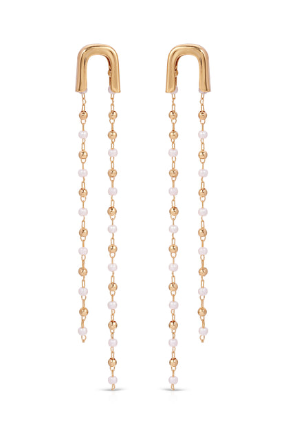 Double Crystal Chain Drop 18k Gold Plated Earrings