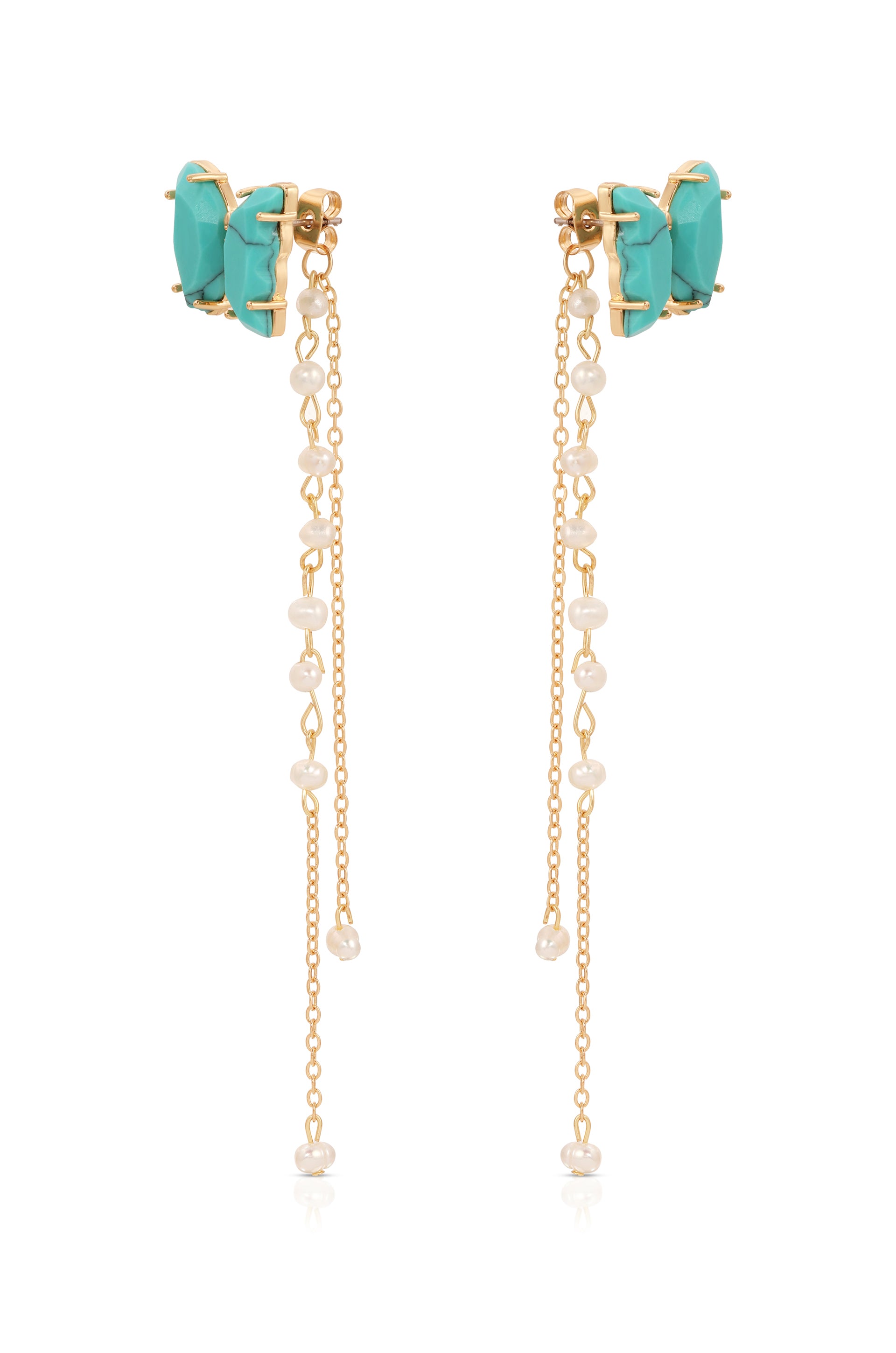 Turquoise Butterfly Pearl Chain Dangle Earrings side 