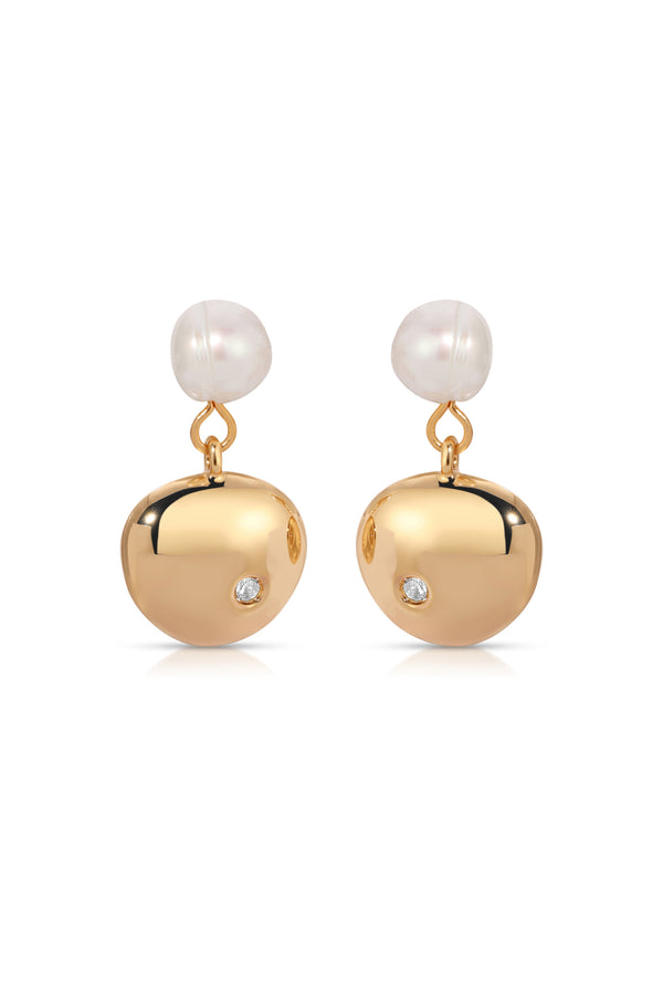 Small Pebble and Pearl Dangle Earrings