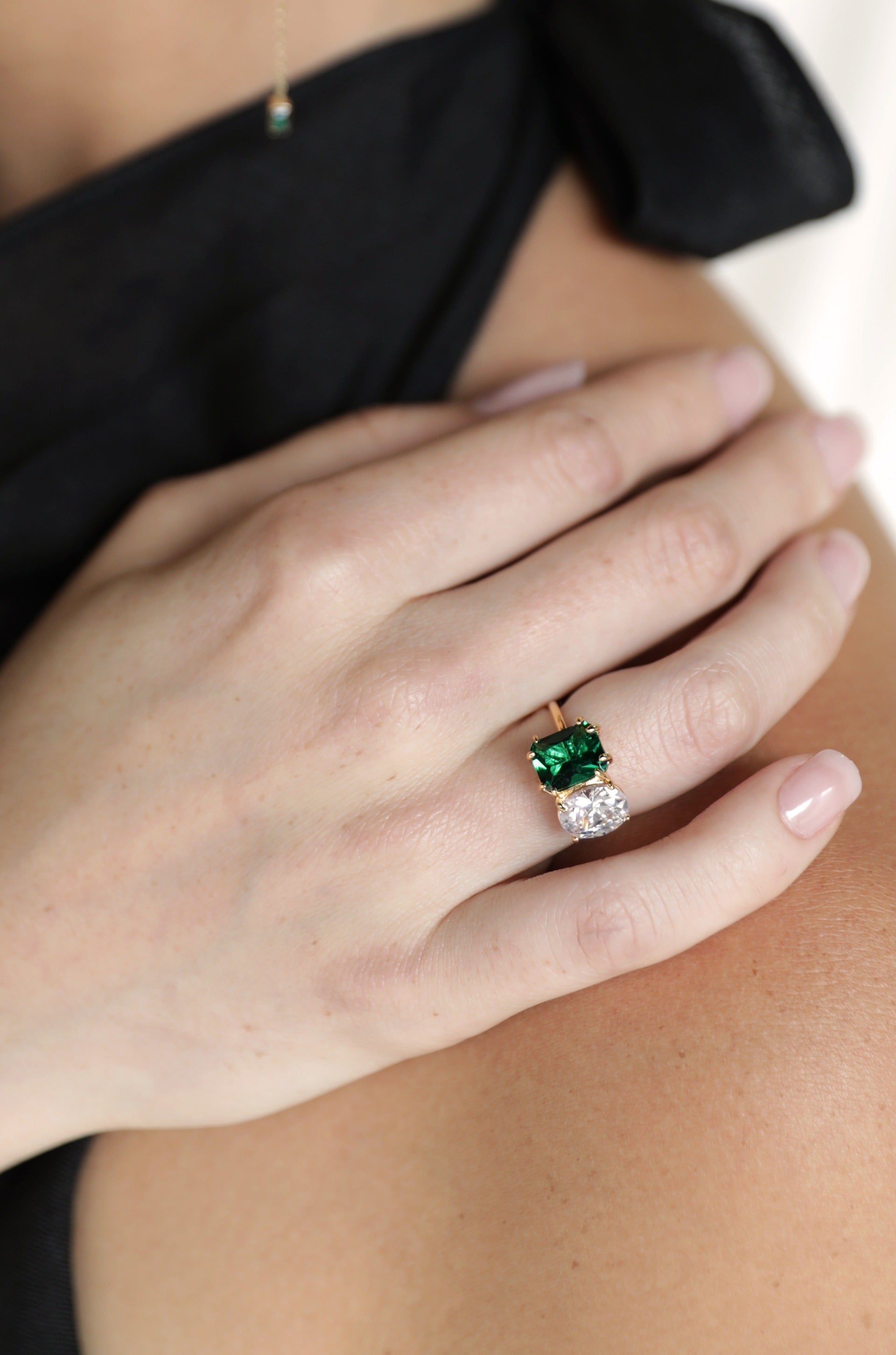 Toi Et Moi Unity Crystals 18k Gold Plated Ring in green