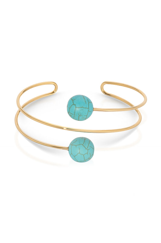 Summer Escape Turquoise Bead Wire Cuff Turquoise with 18k Gold Plating 1