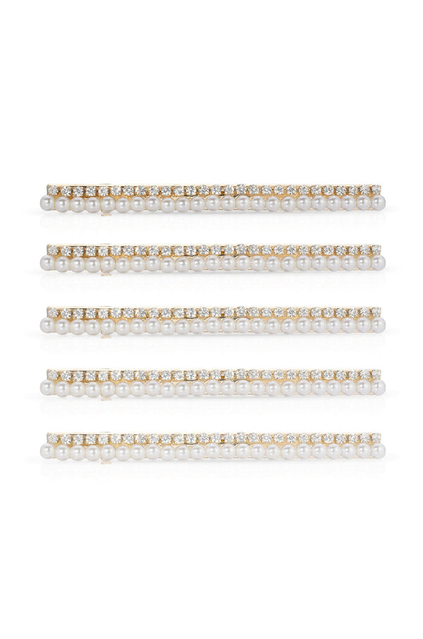 Thin Pearl and Crystal Hair Clip Set