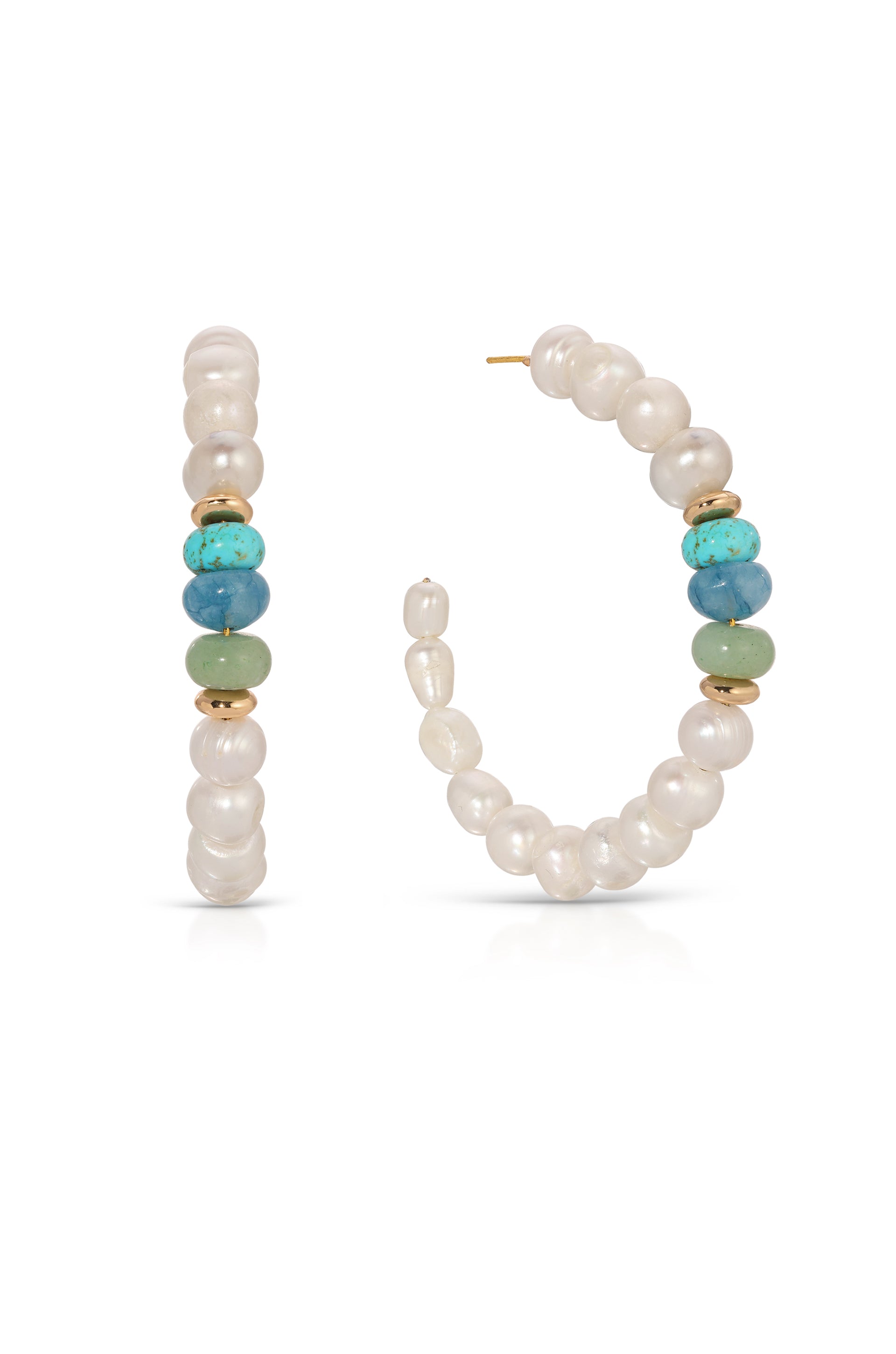 Beach Day Pearl and Blue Gemstone Hoop Earrings