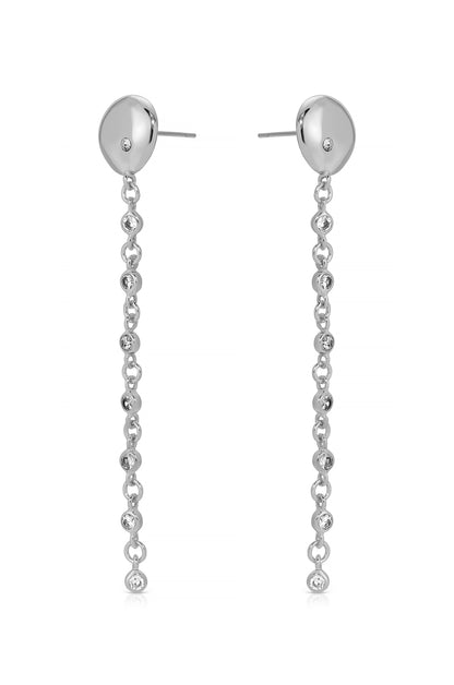 Polished Pebble Linear Crystal Chain Drop Earrings in rhodium side