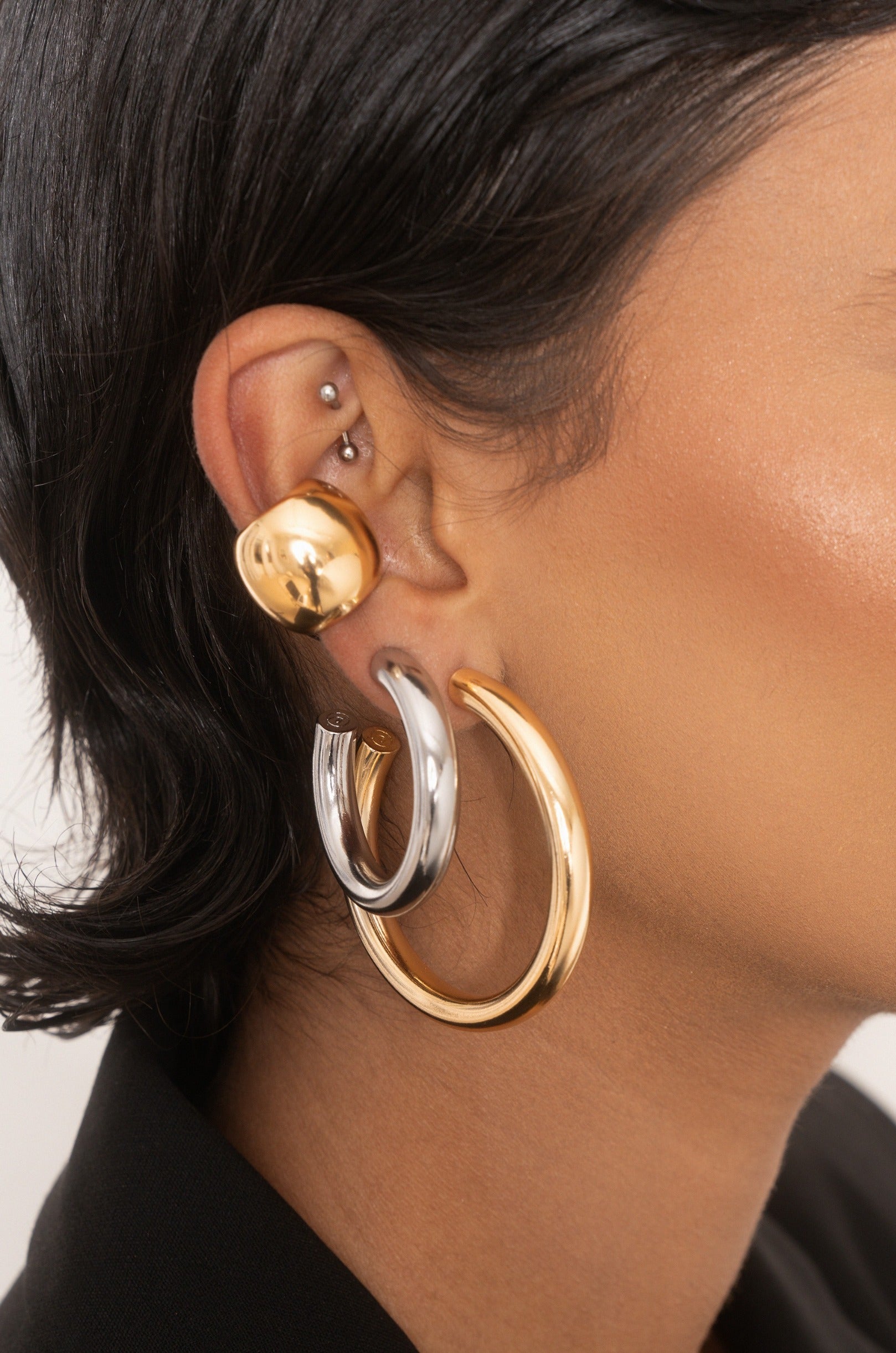 Chunky Metal Ear Cuff on model styled