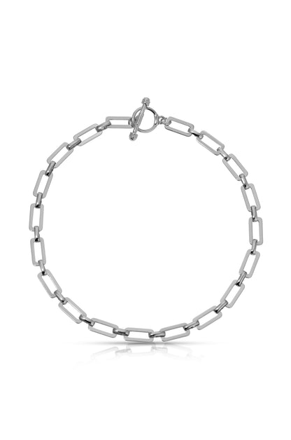 Golden Flat Rectangle Chain Necklace in rhodium