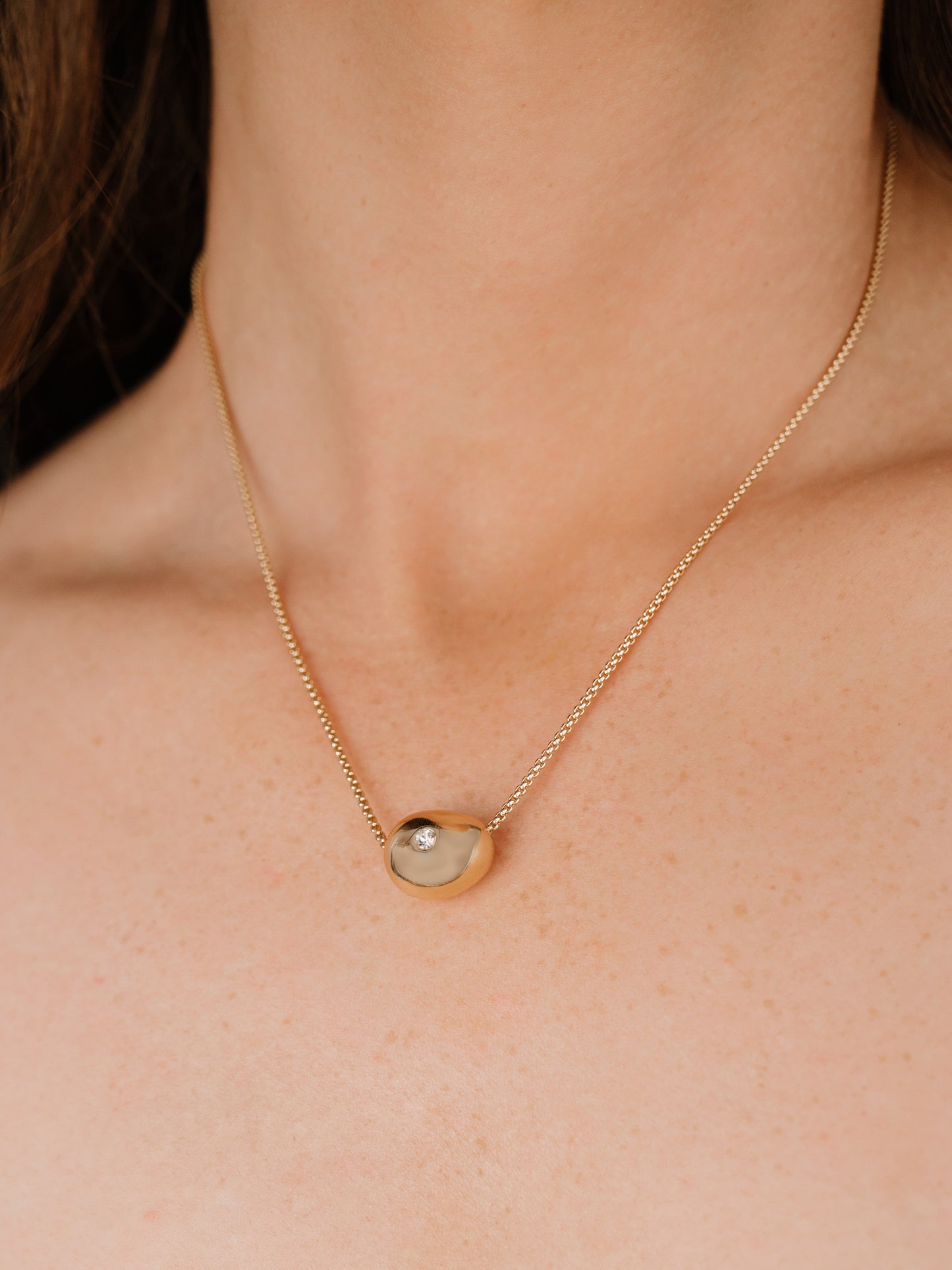 Crystal Dot Pebble Pendant Necklace on model 7