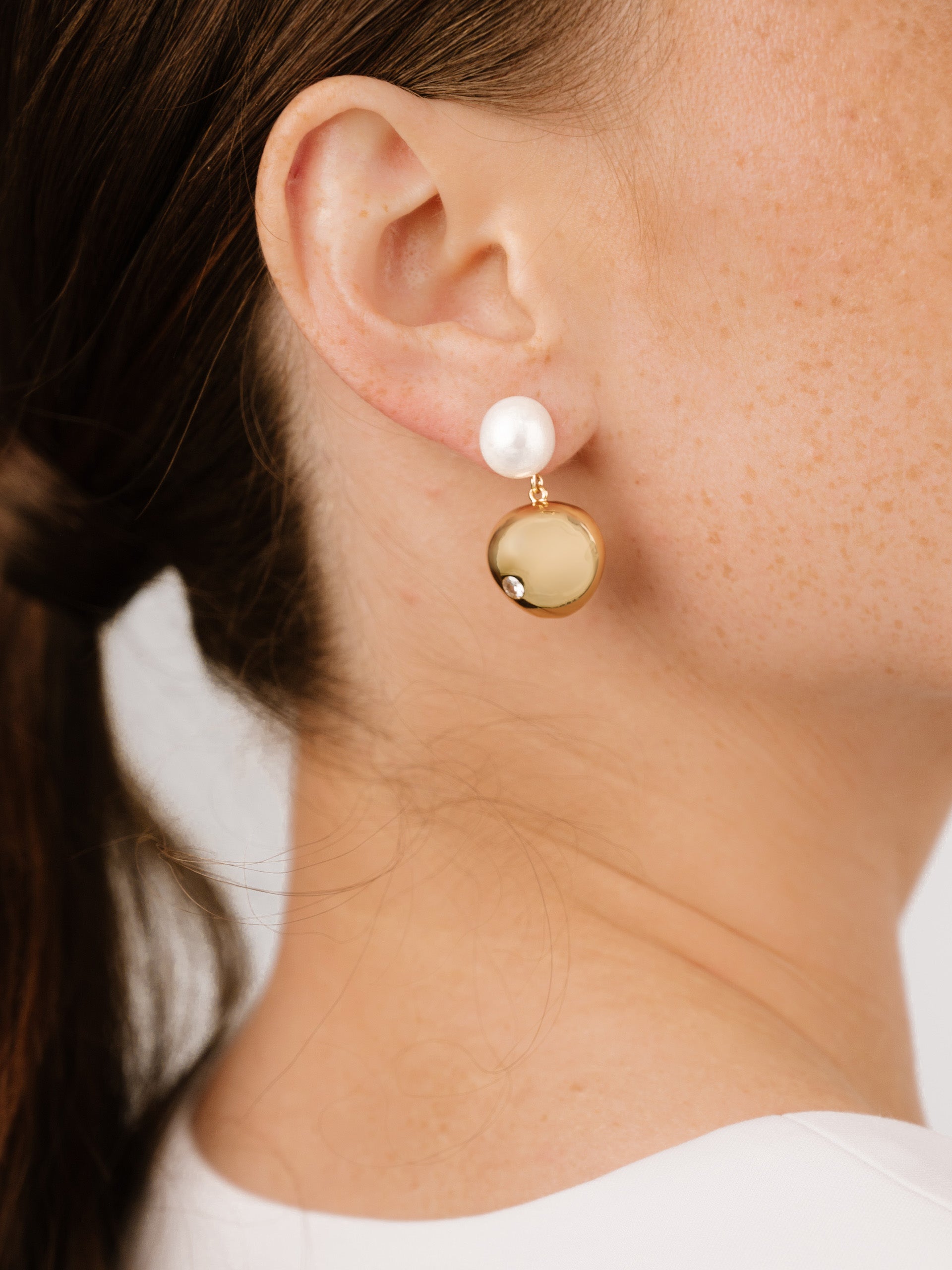Statement Pebble and Pearl Dangle Earrings on model