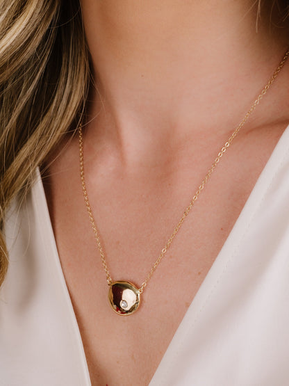 Polished Pebble Pendant Necklace on model 6