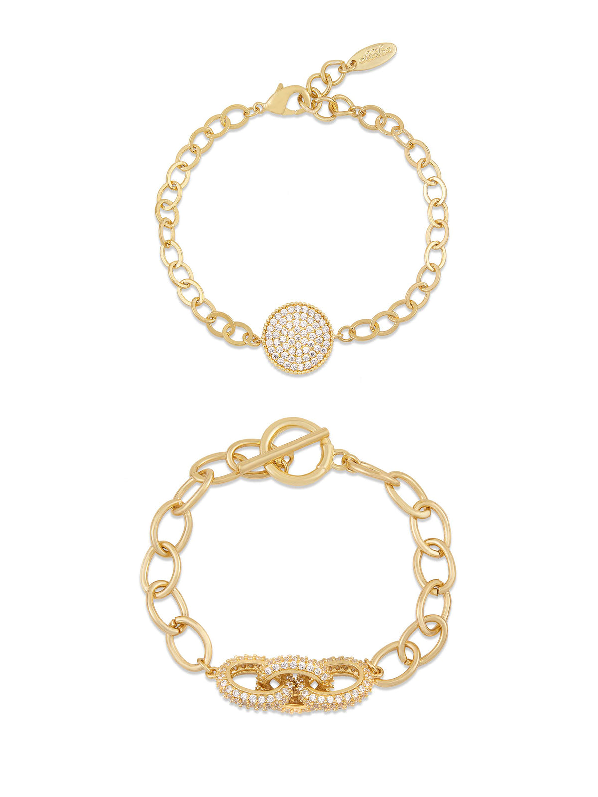 Crystal Disc & Link Chain Bracelet Set