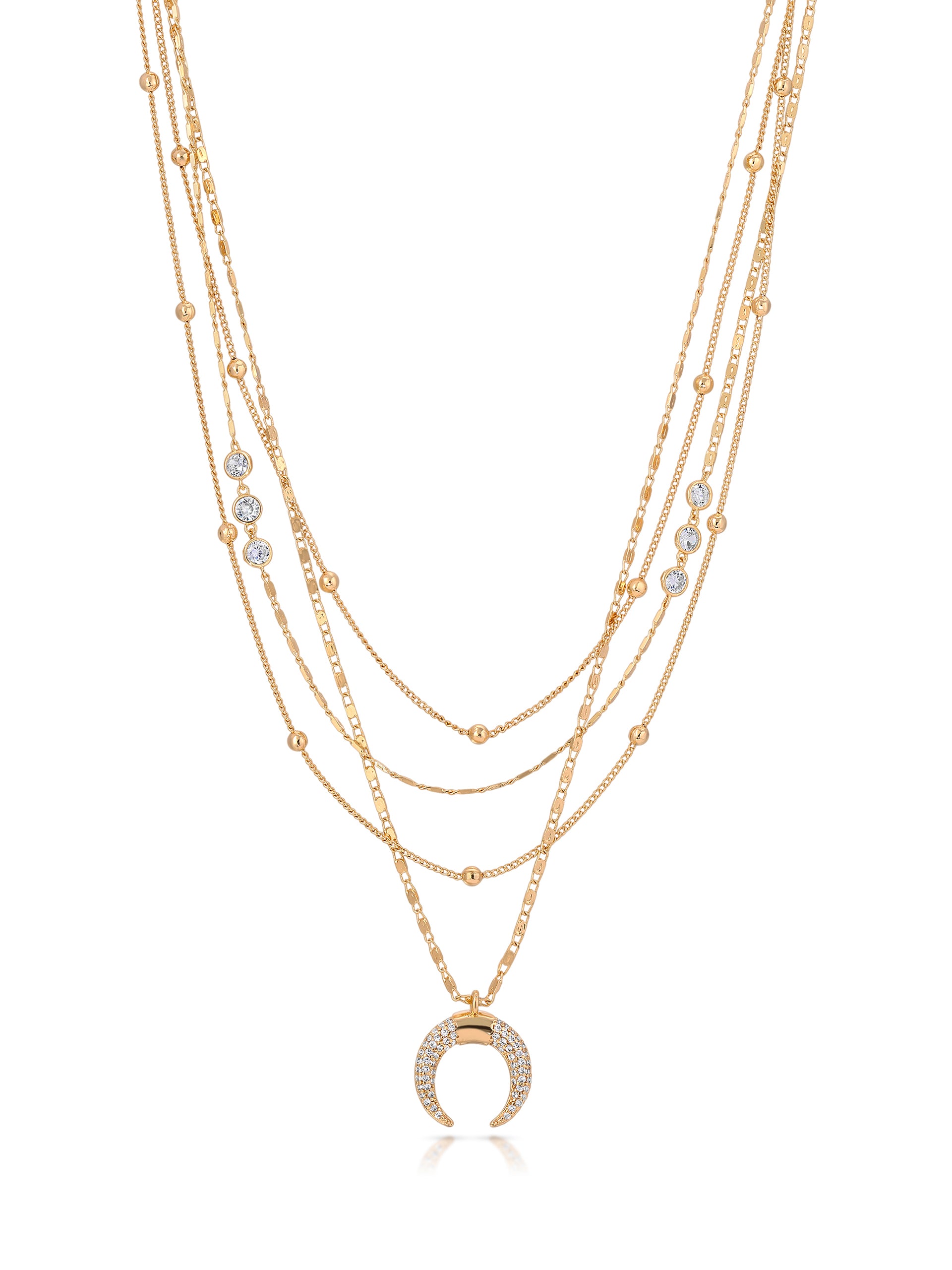 Layered Gold Chain & Crescent Horn Necklace
