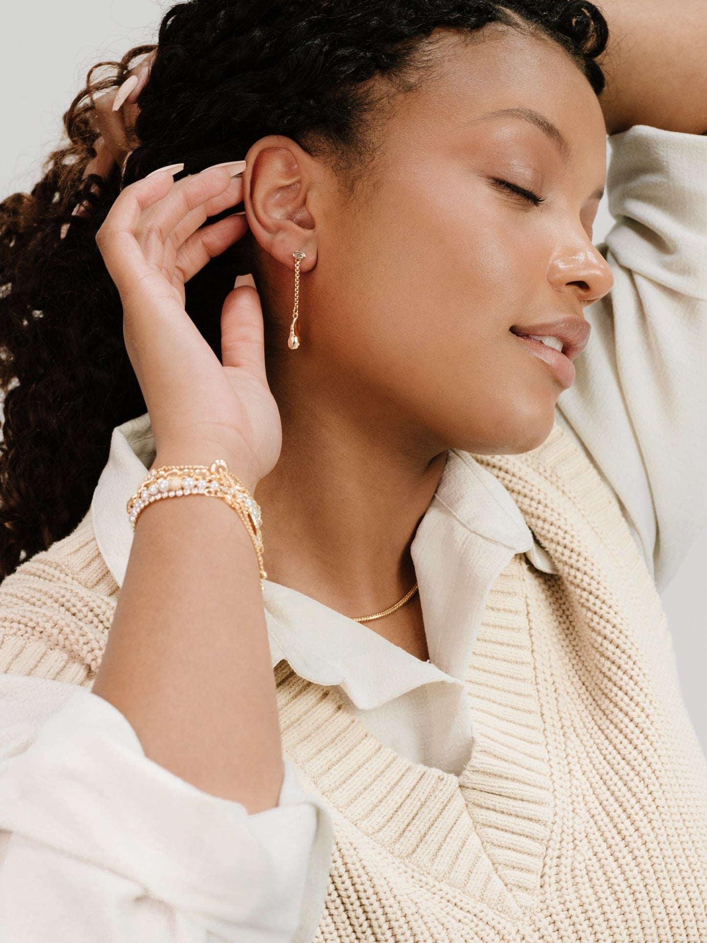 The Ultimate Pearl and Crystal Mixed Bracelet Stack on model 3