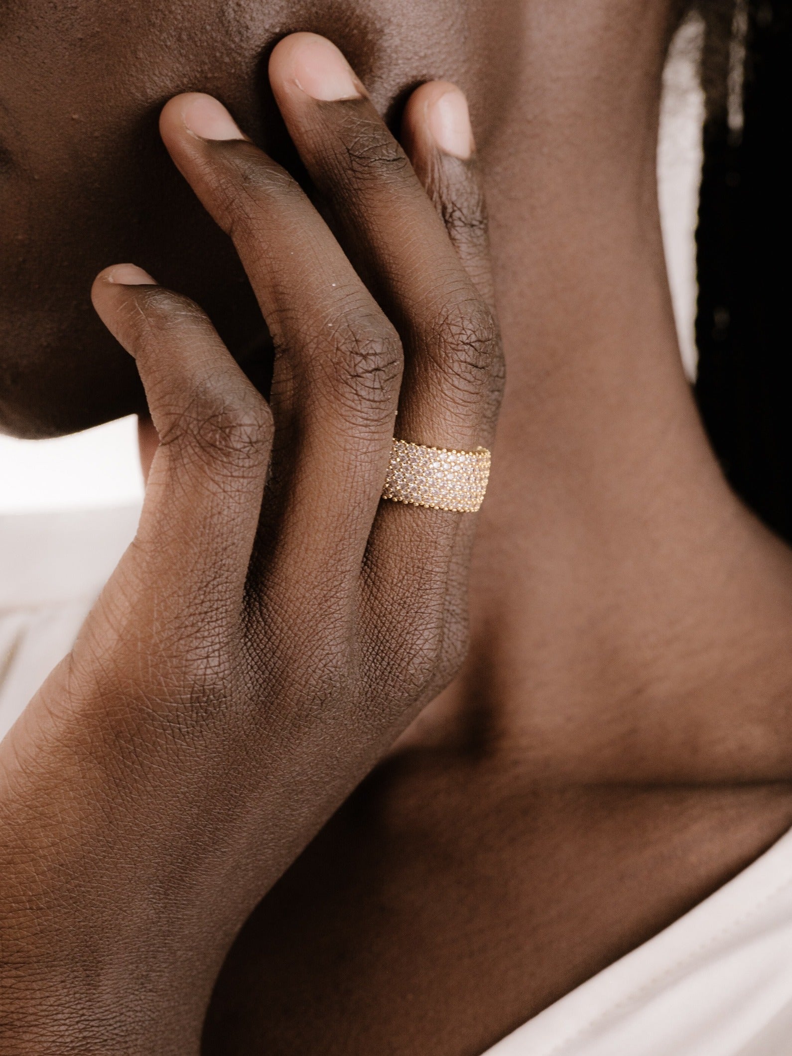 Crystal Thick Band Ring on model 5