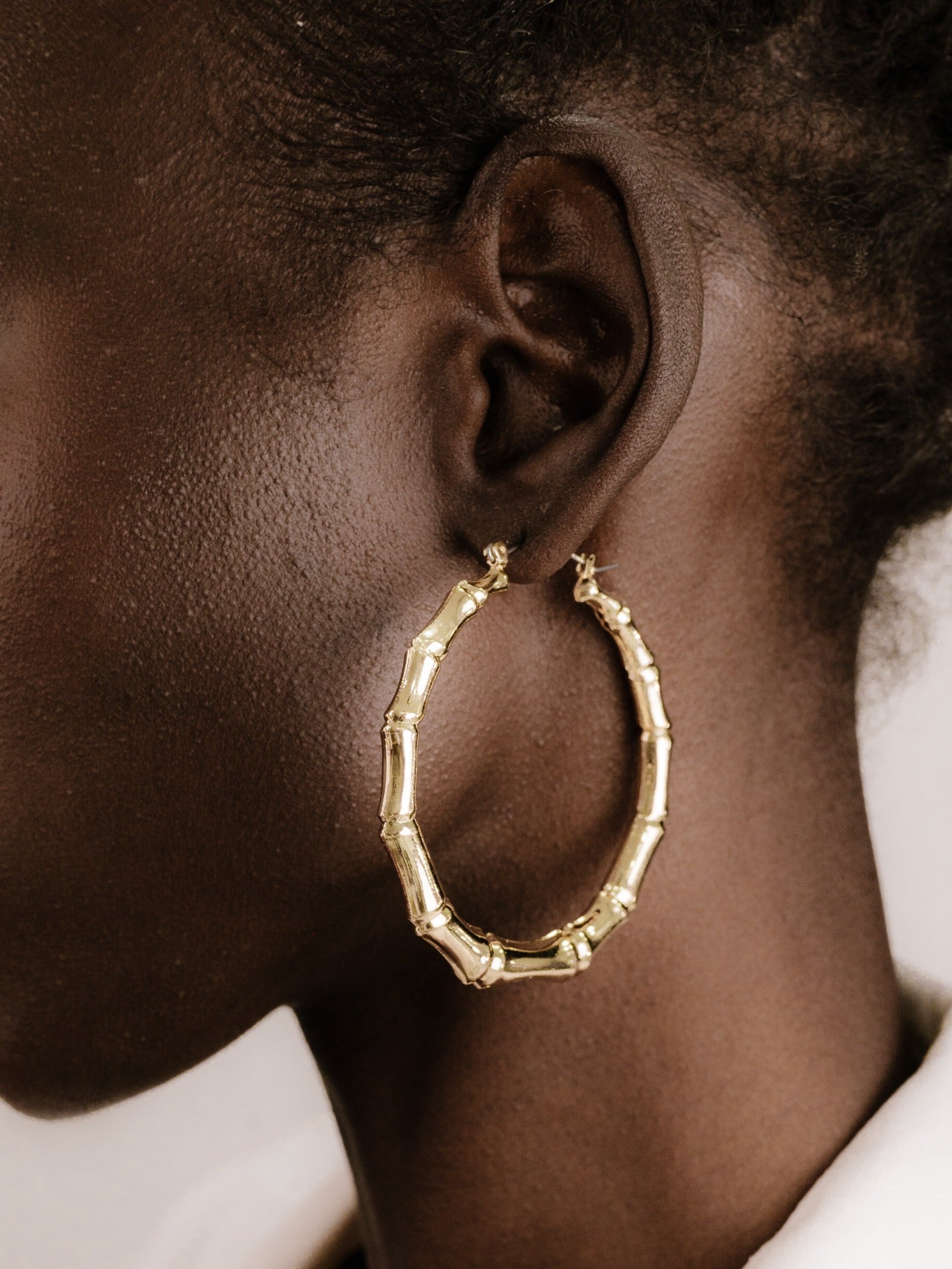 Bamboo Hoop Earrings on model