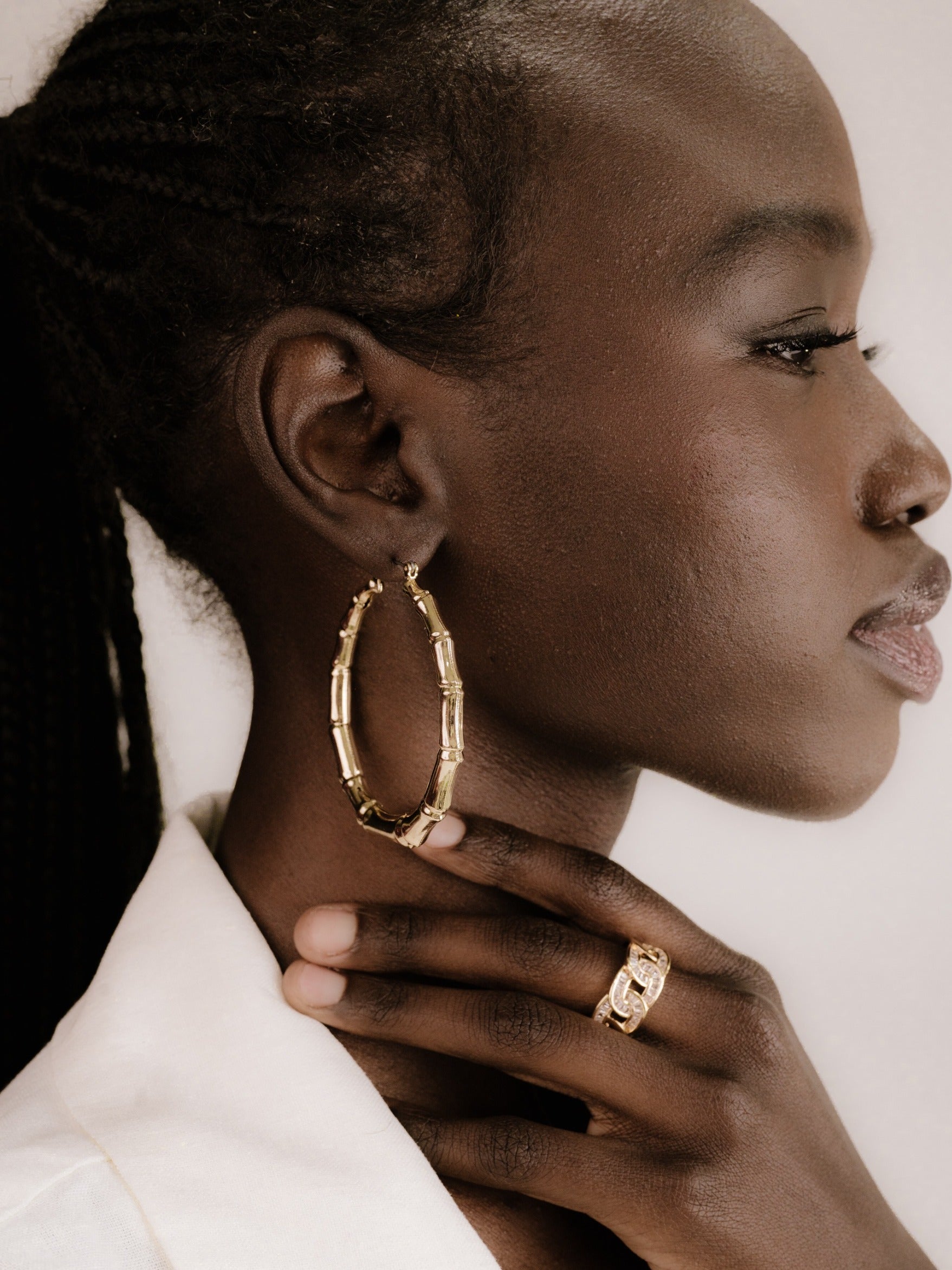 Bamboo Hoop Earrings on model 2