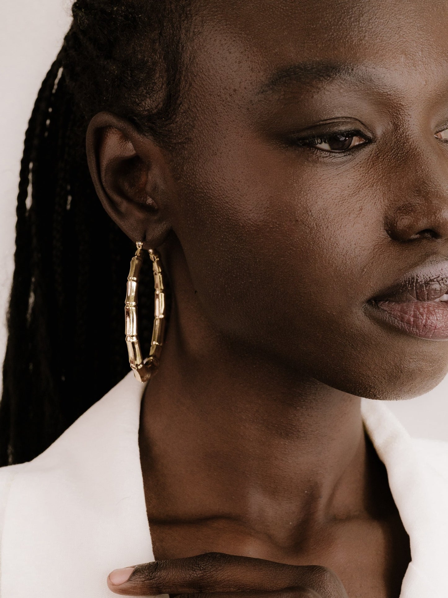 Bamboo Hoop Earrings on model 4