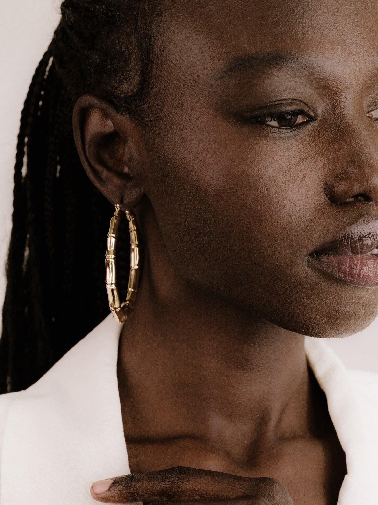 Bamboo Hoop Earrings on model 4