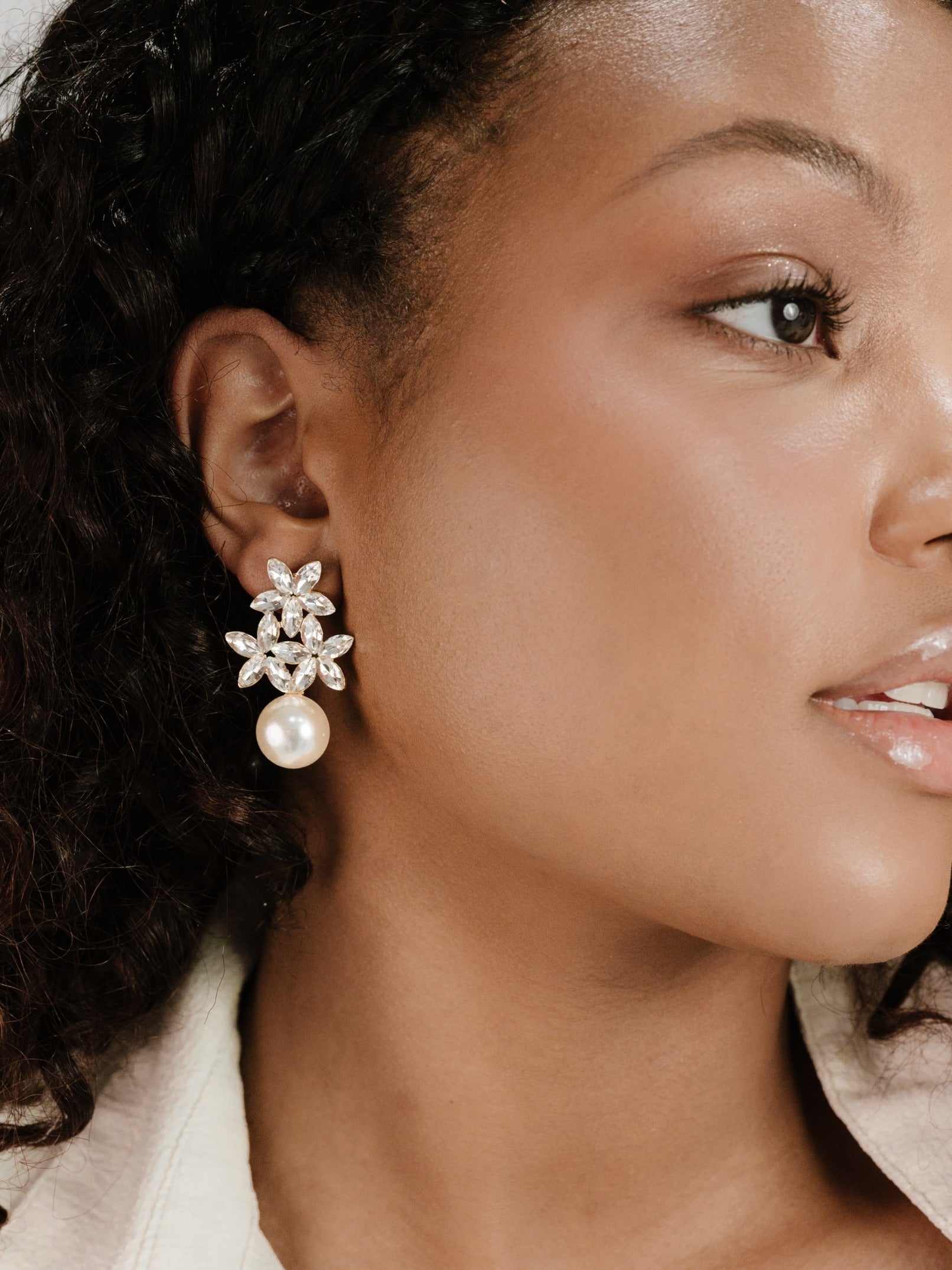 Best Day Crystal & Pearl Earrings on model 3
