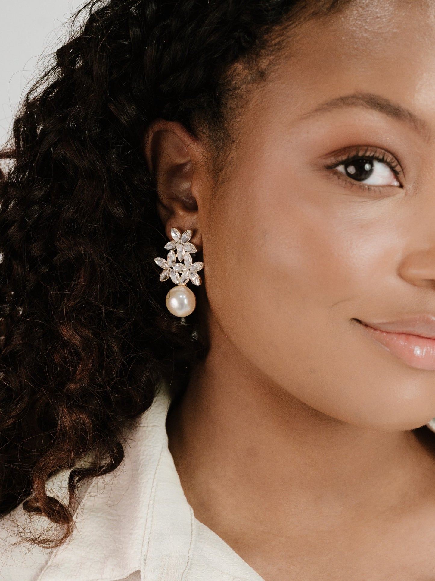 Best Day Crystal & Pearl Earrings on model 4