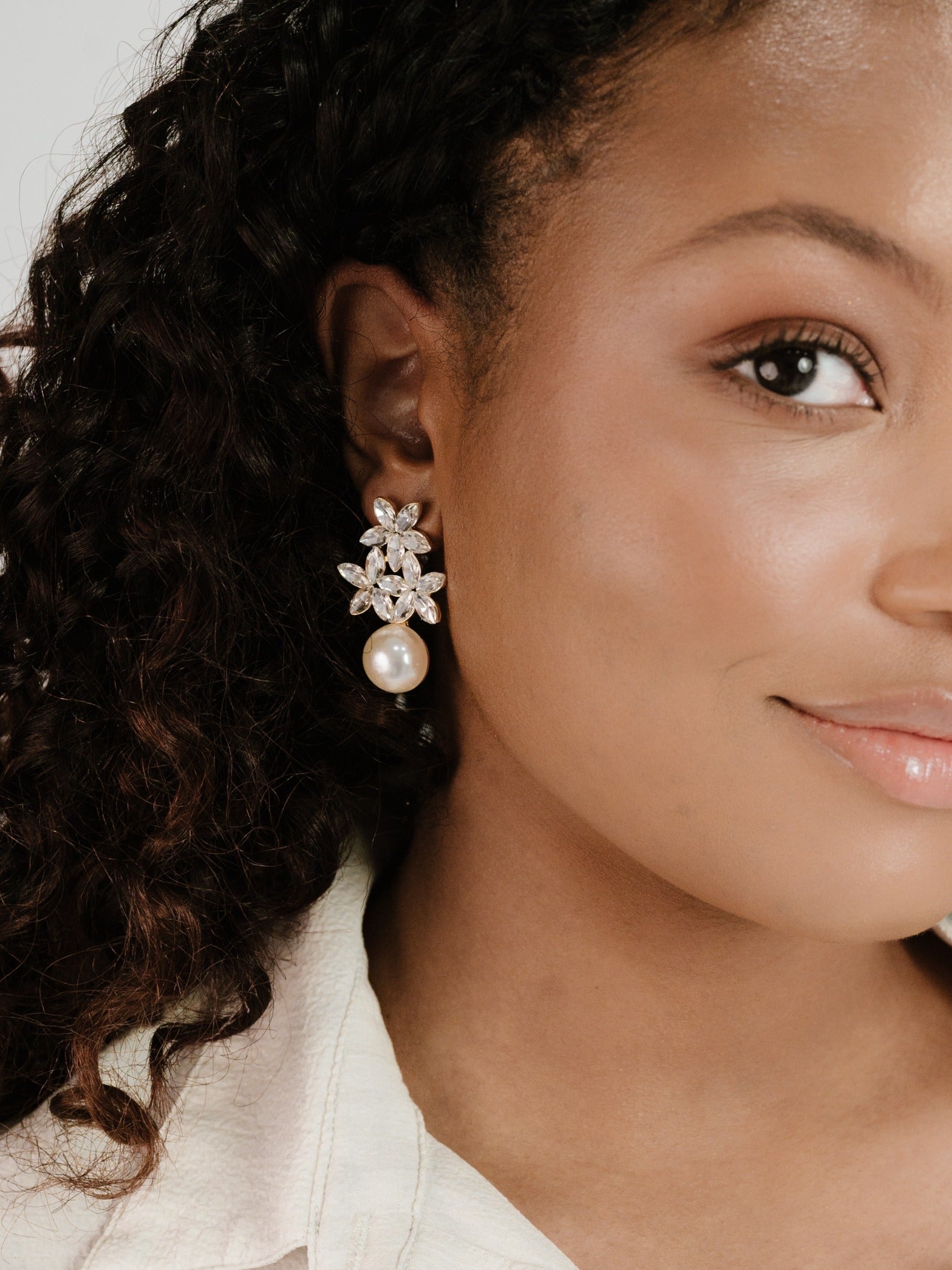 Best Day Crystal & Pearl Earrings on model 4