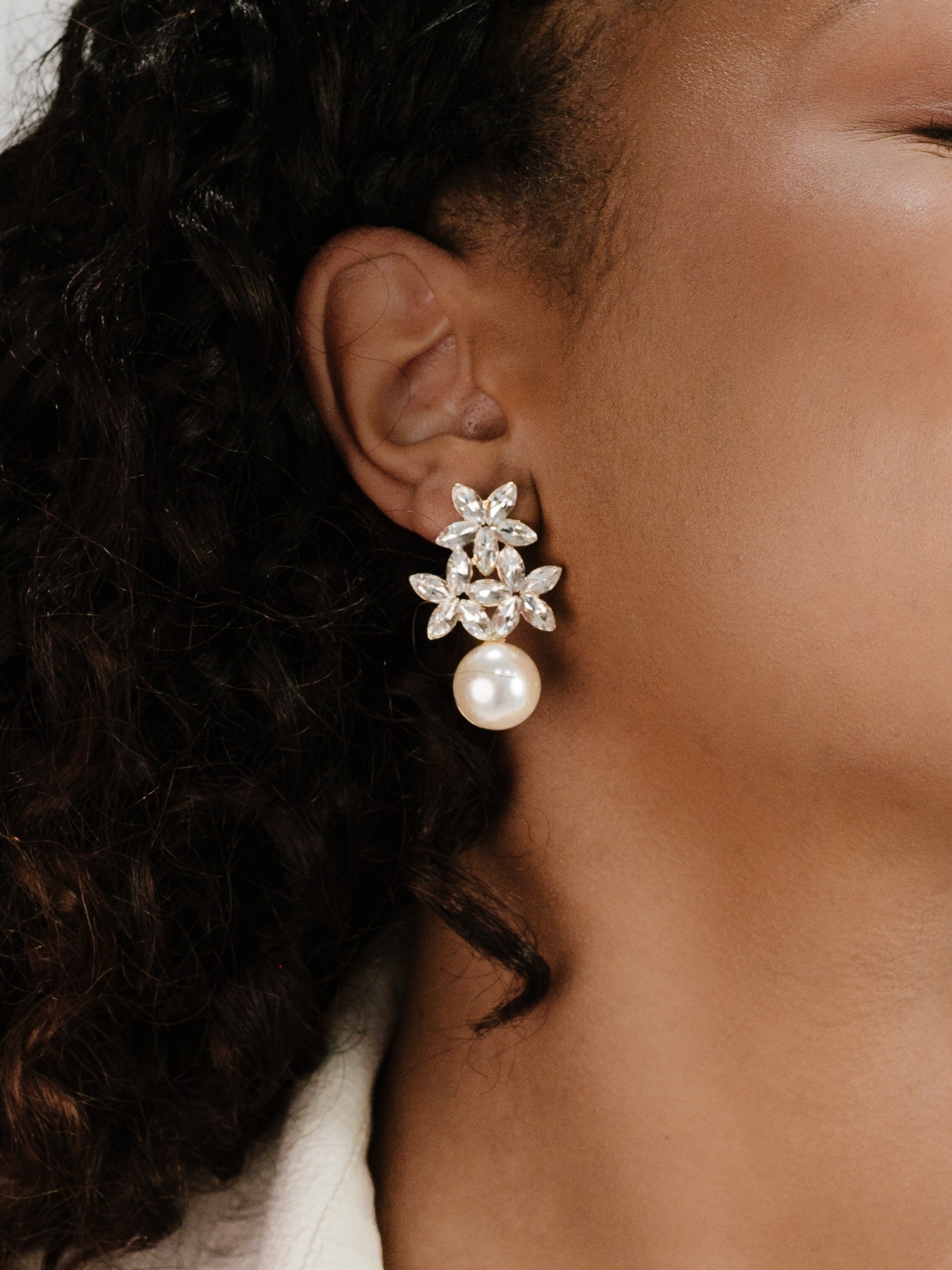 Best Day Crystal & Pearl Earrings on model 2