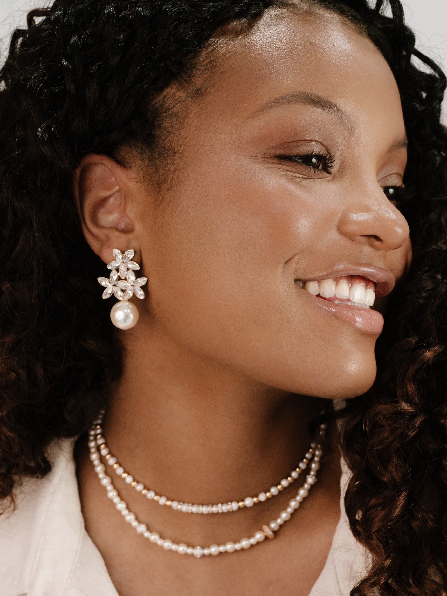 Best Day Crystal & Pearl Earrings on model 5
