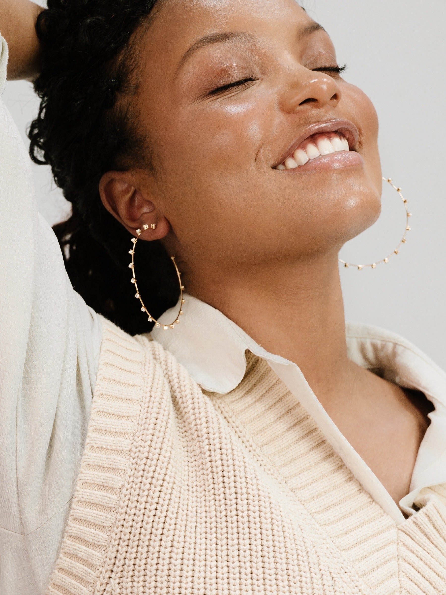 Simple Spark Crystal Hoops on model 2