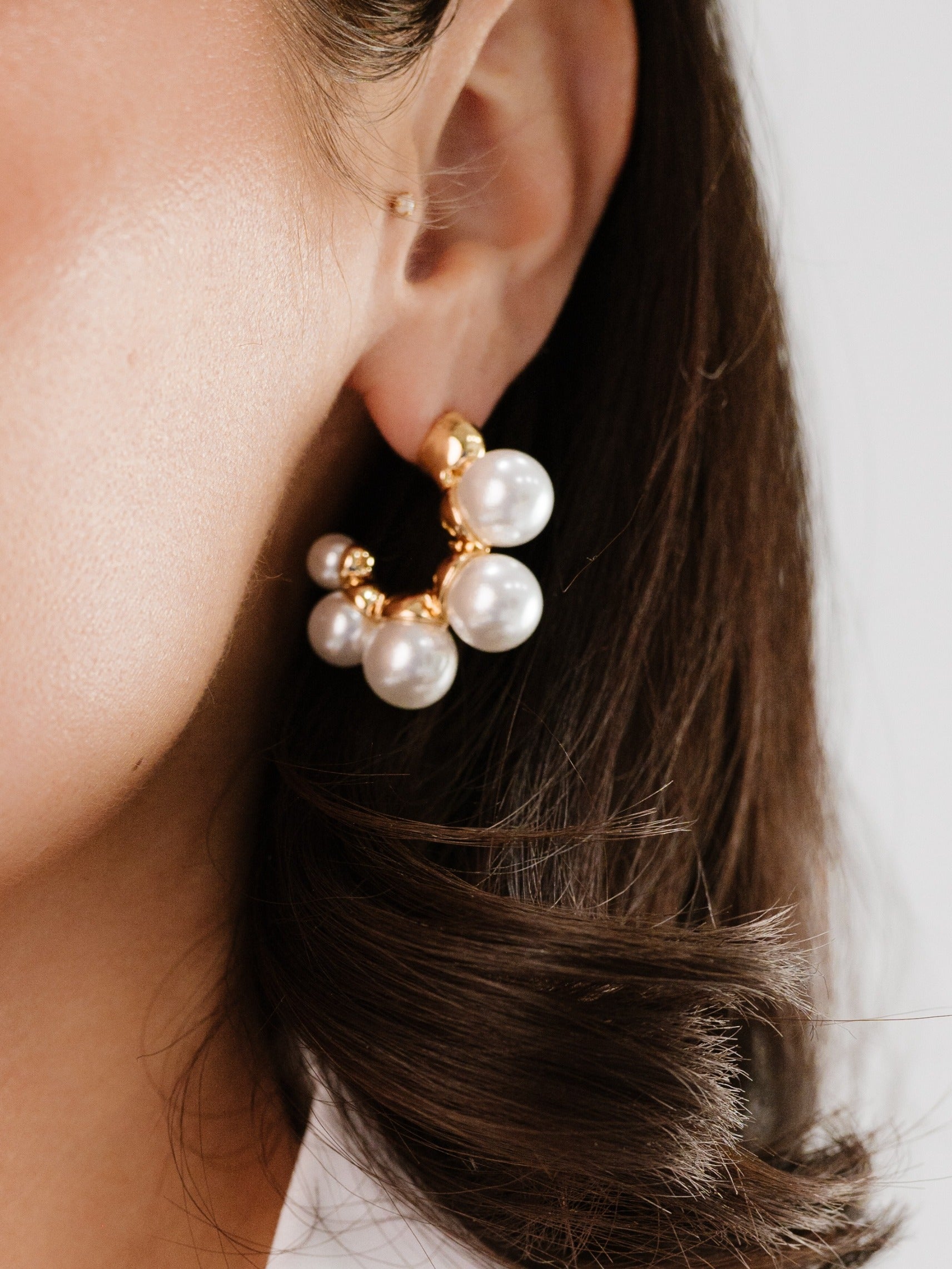 Five Point Pearl Hoop Earrings on model