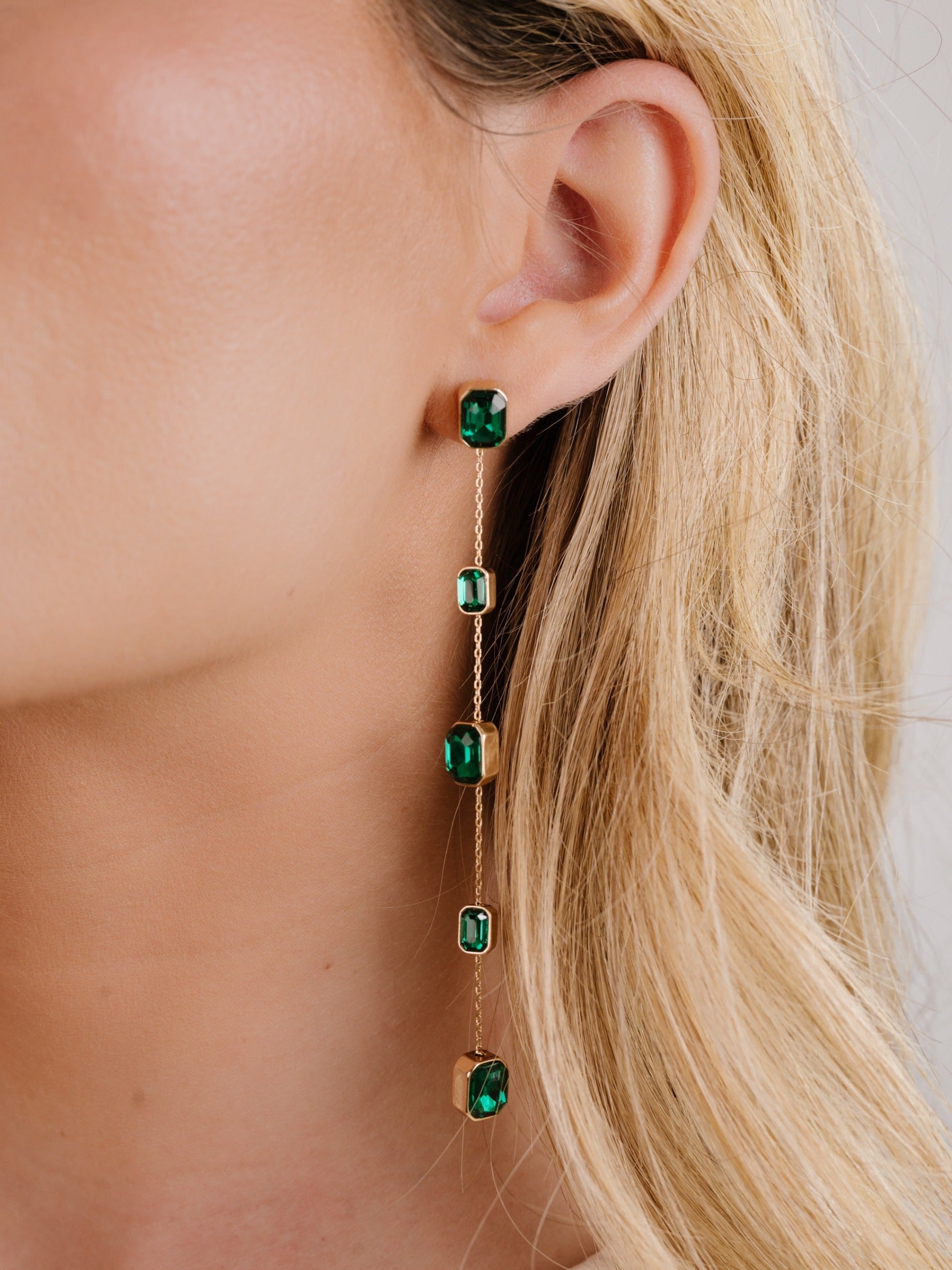 Iconic Crystal Dangle Earrings on model 3
