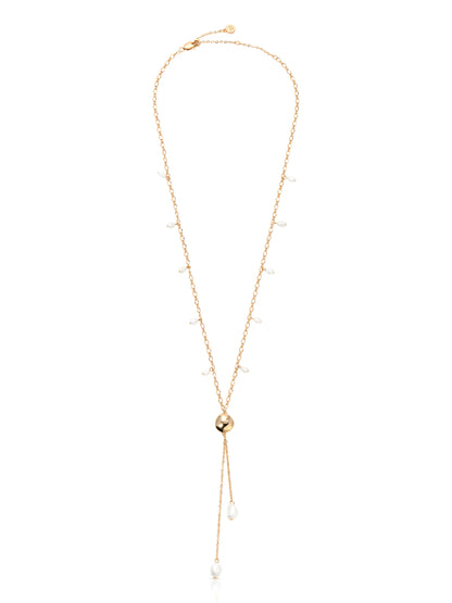 Pebble and Freshwater Pearl Lariat Necklace full