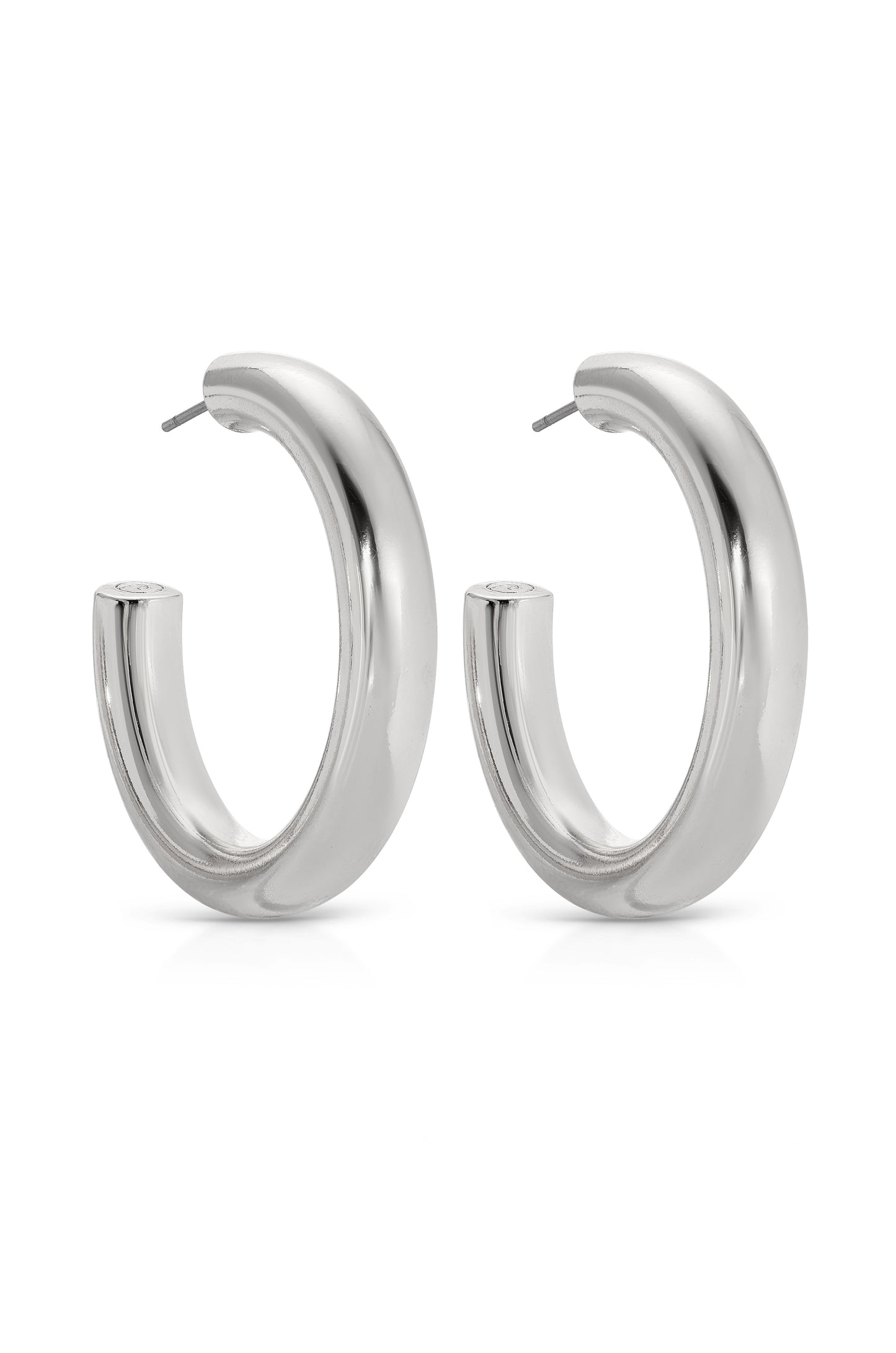 Medium Thick Classic Hoops in rhodium side