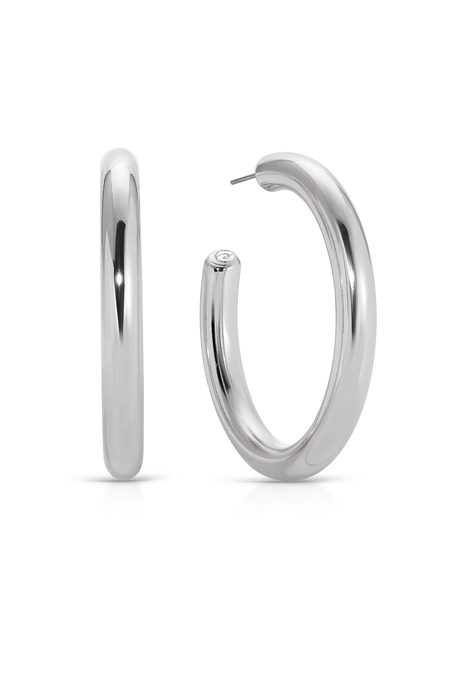 Large Thick Classic Hoops in rhodium