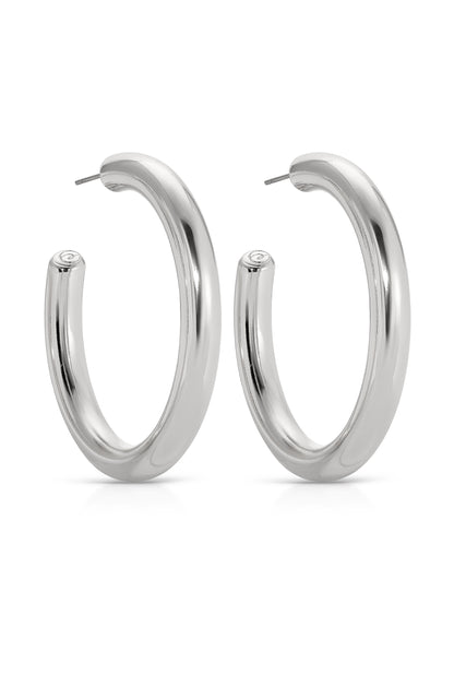 Large Thick Classic Hoops in rhodium side