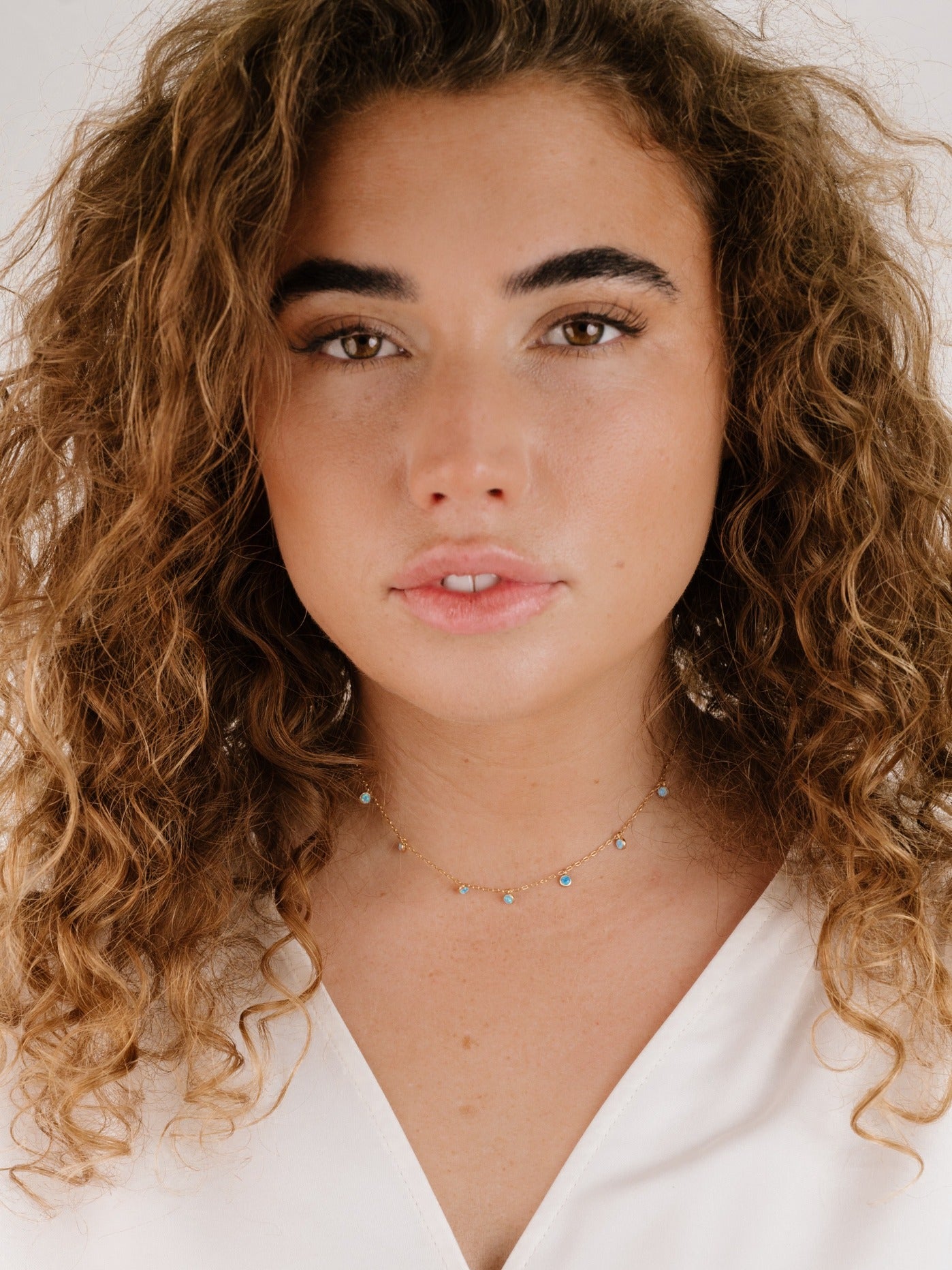 Fine Tune Blue Opal Necklace on model 2