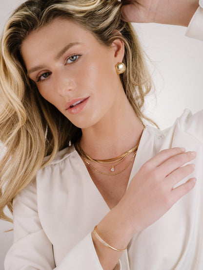 All the Chains Layered Necklace on model 3