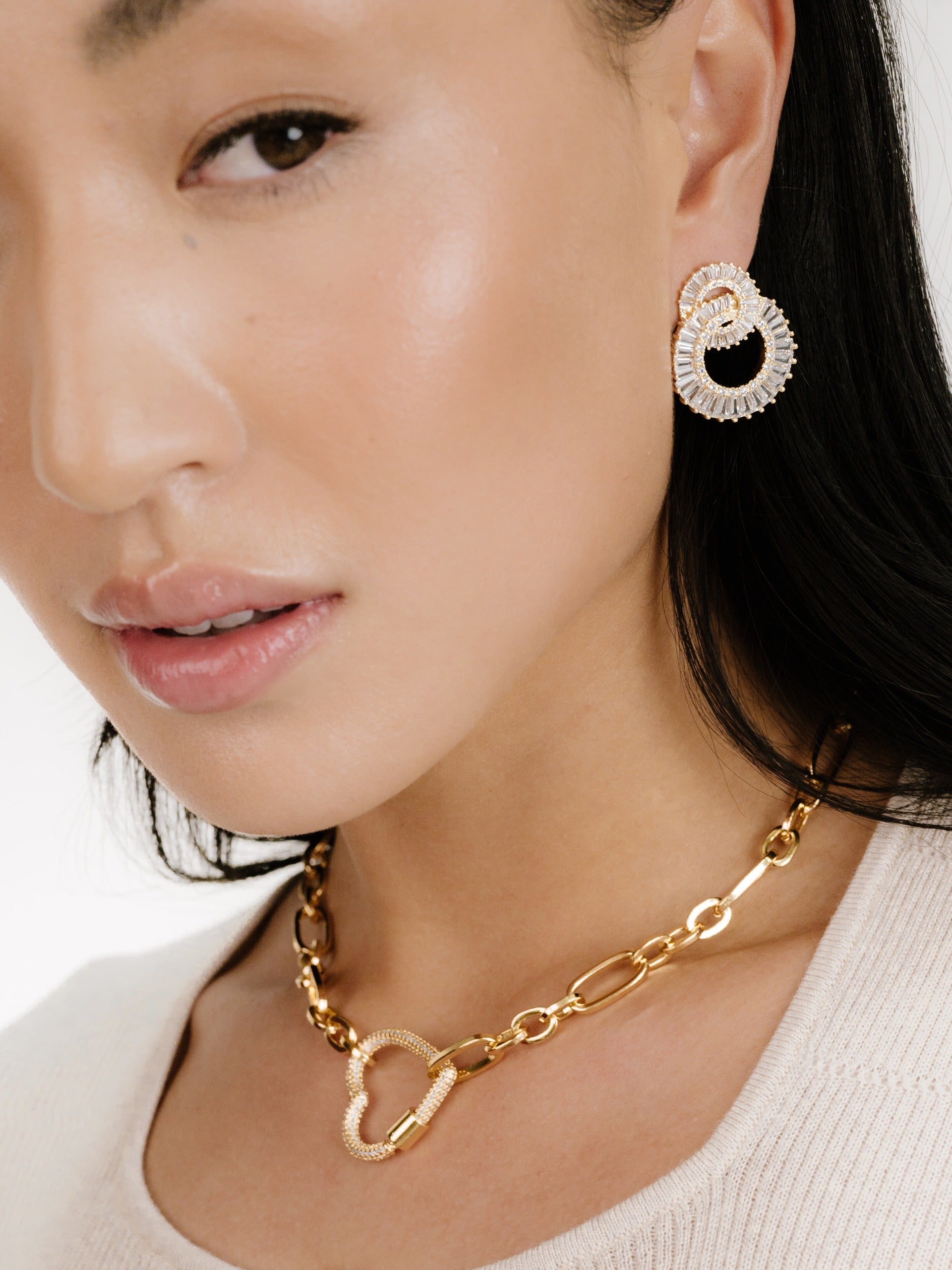Open Heart Lock Necklace on model 6