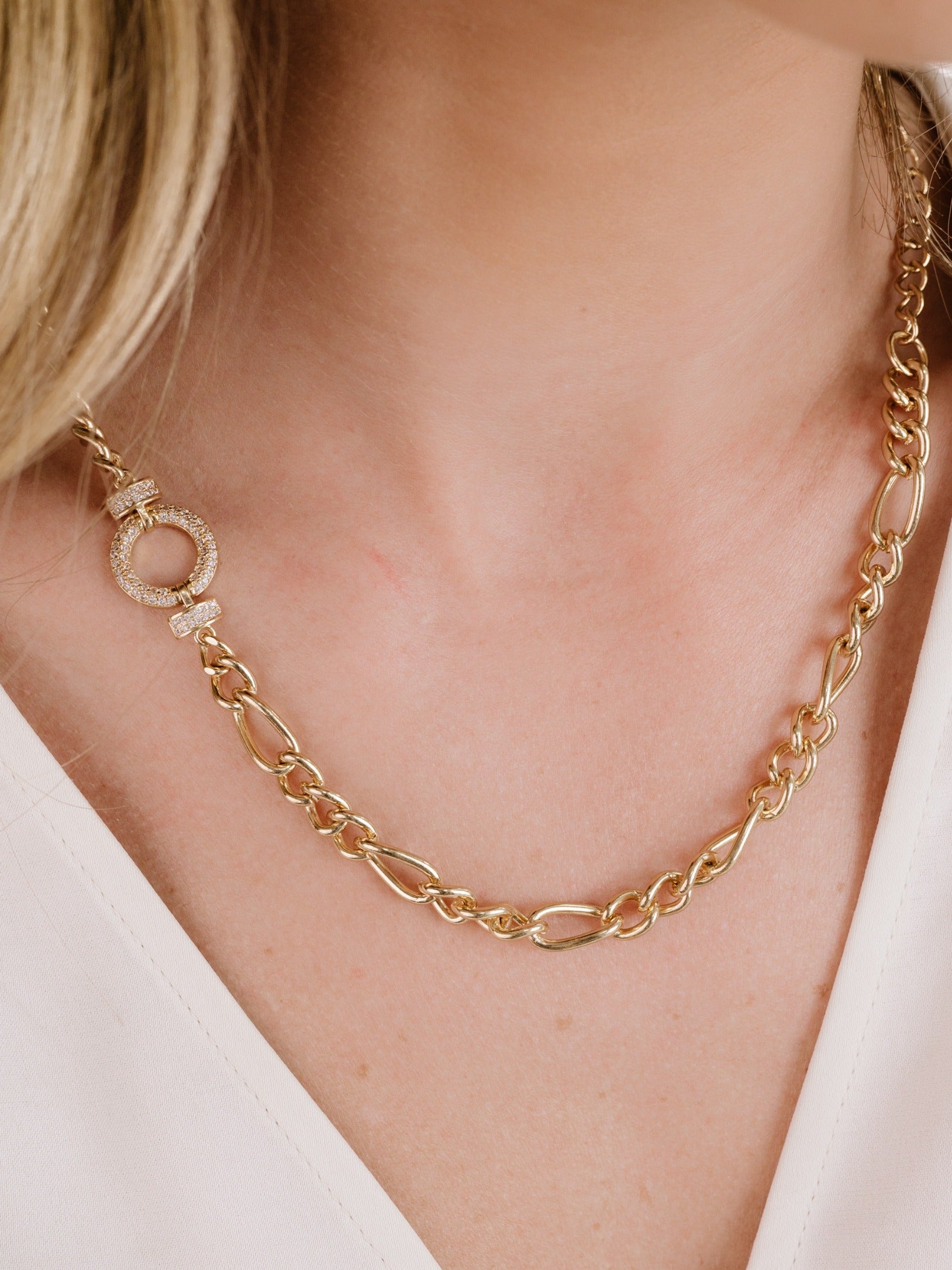 Eternity Crystal Circle Chain Link Necklace on model 2