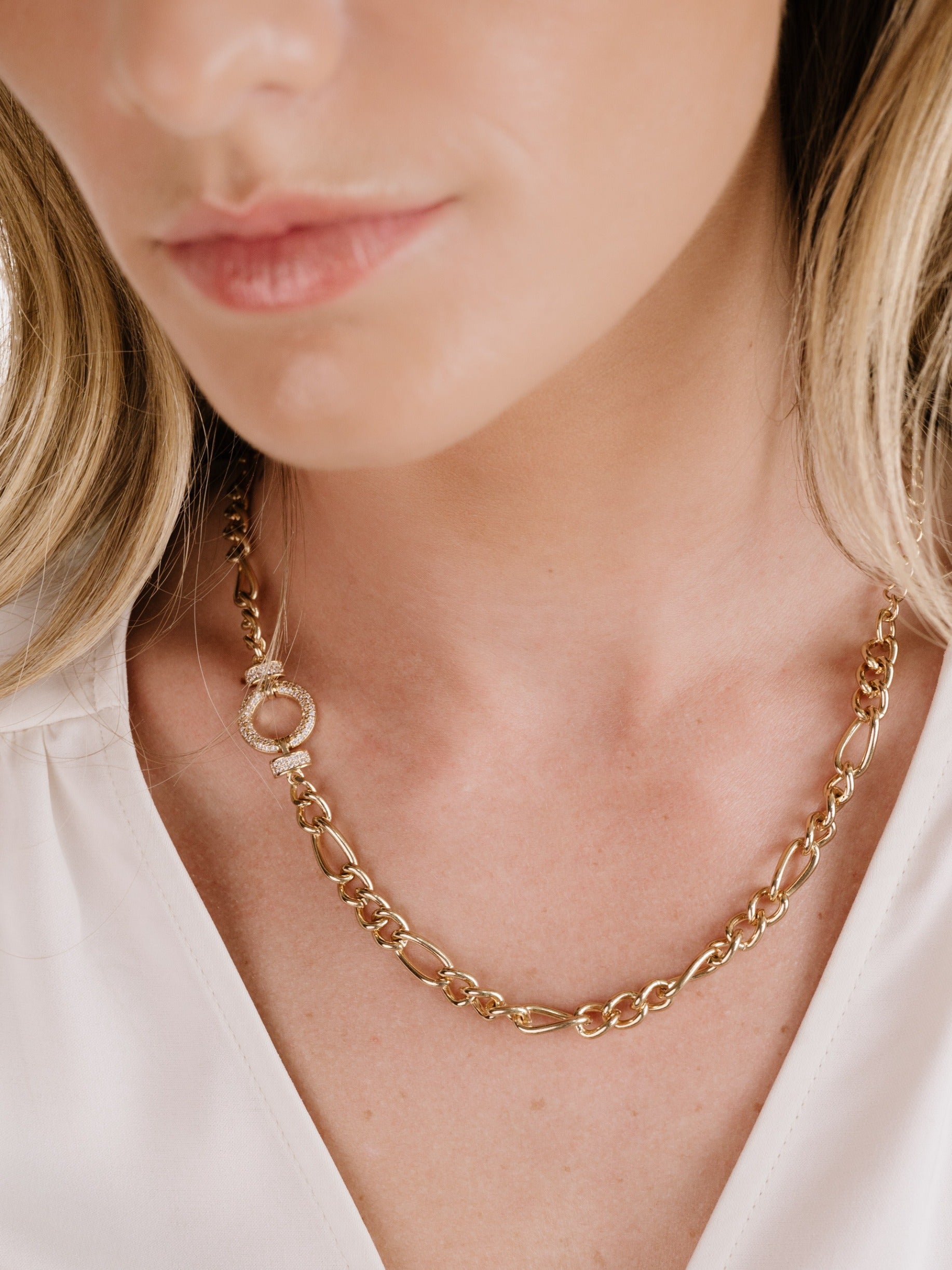 Eternity Crystal Circle Chain Link Necklace on model 3
