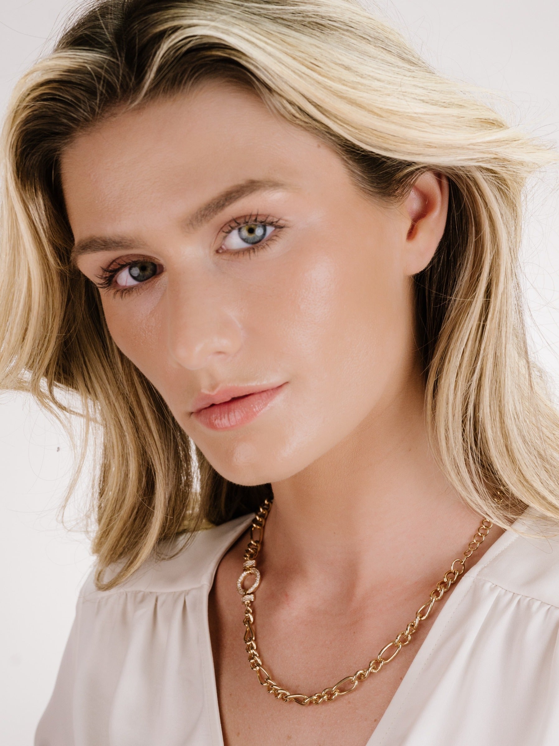 Eternity Crystal Circle Chain Link Necklace on model 5