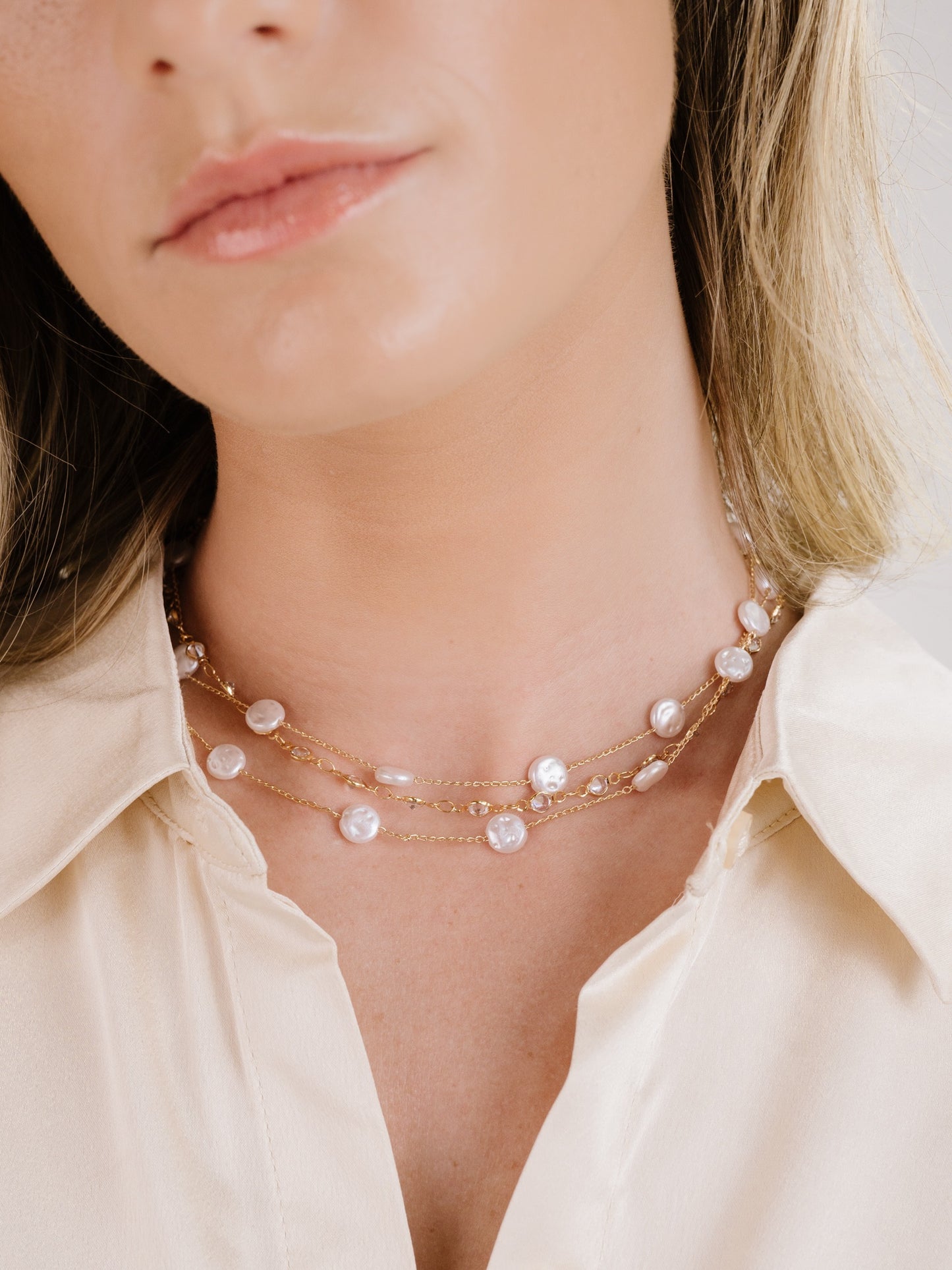 Dressed in Pearls Layered Necklace on model 7