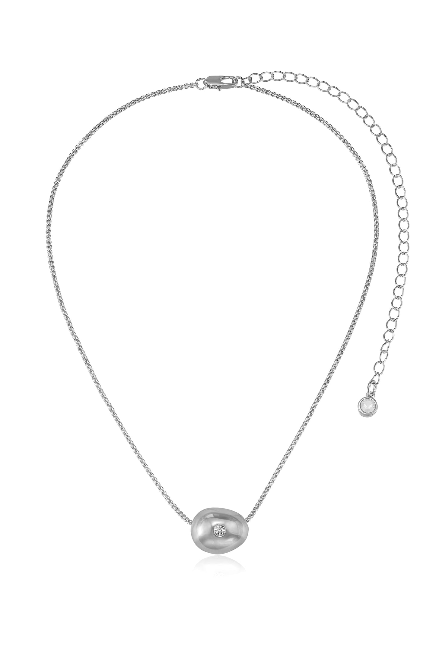 Crystal Dot Pebble Pendant Necklace in rhodium