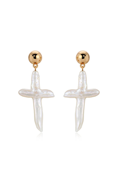 Organic Freshwater Pearl Cross Earrings