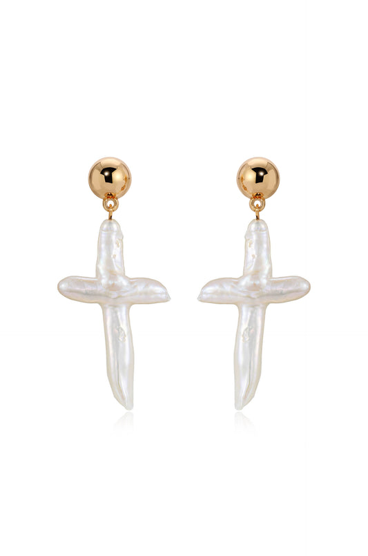 Organic Freshwater Pearl Cross Earrings