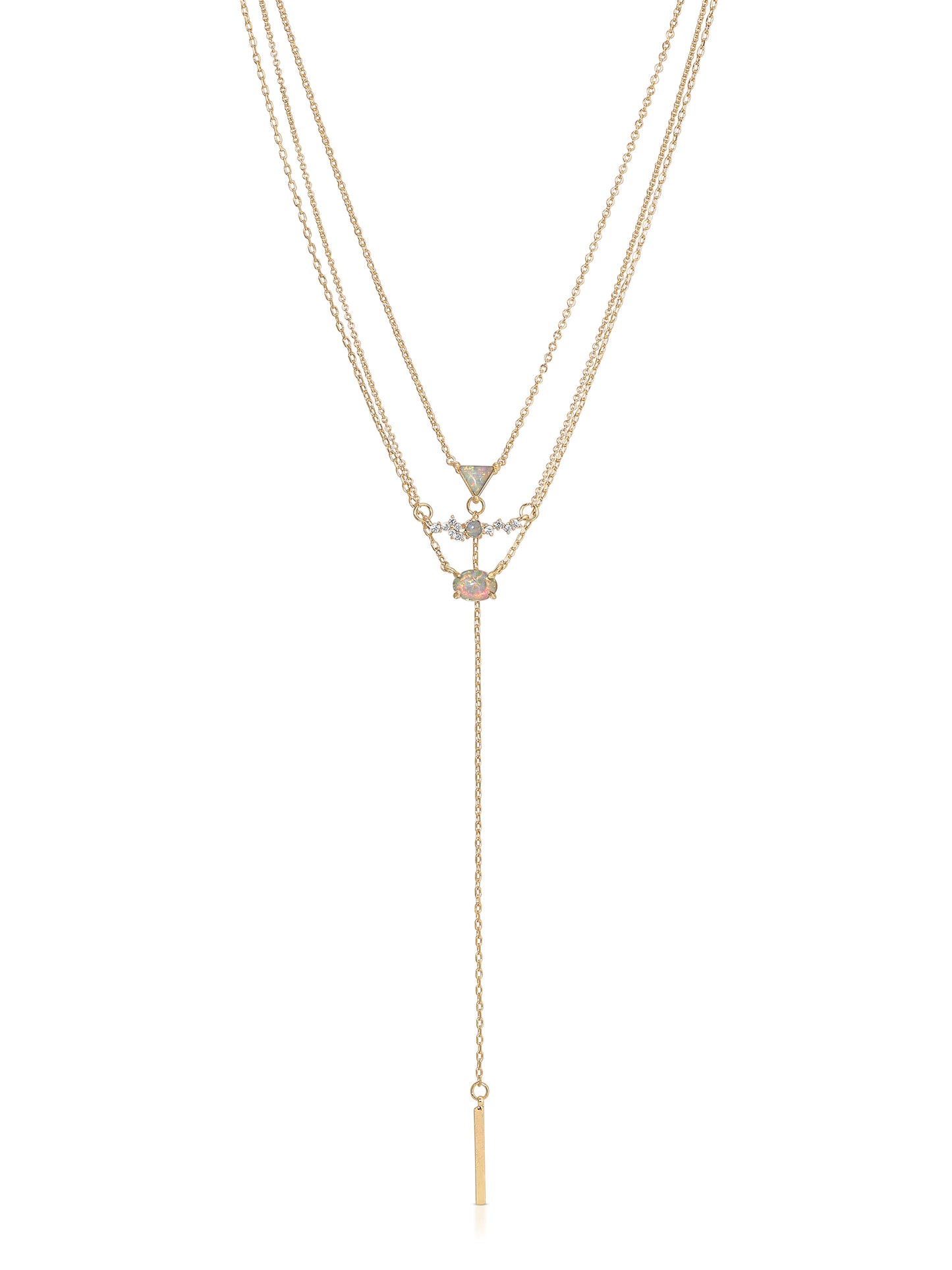 Layered Opal Lariat Necklace Set of 3