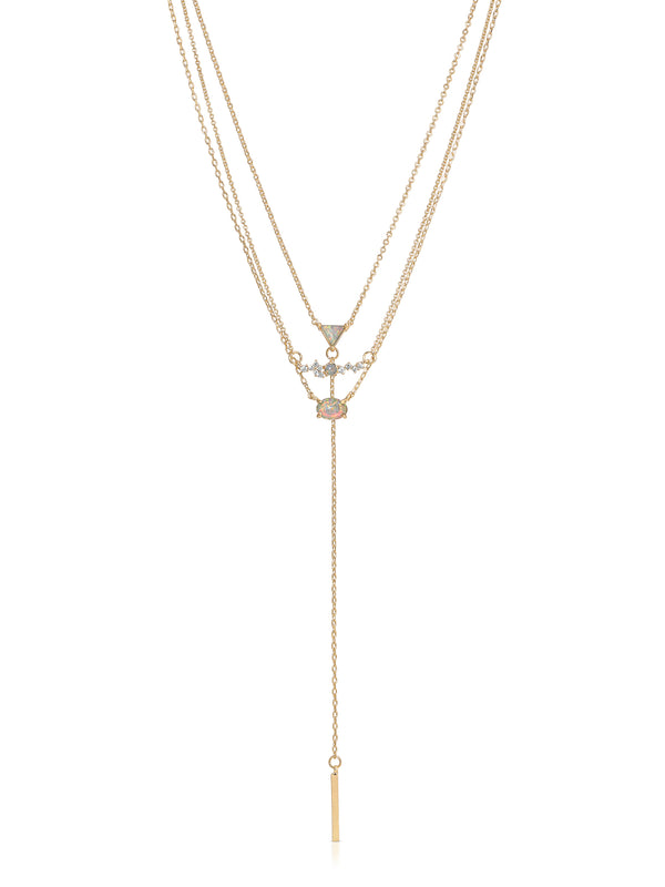 Layered Opal Lariat Necklace Set of 3