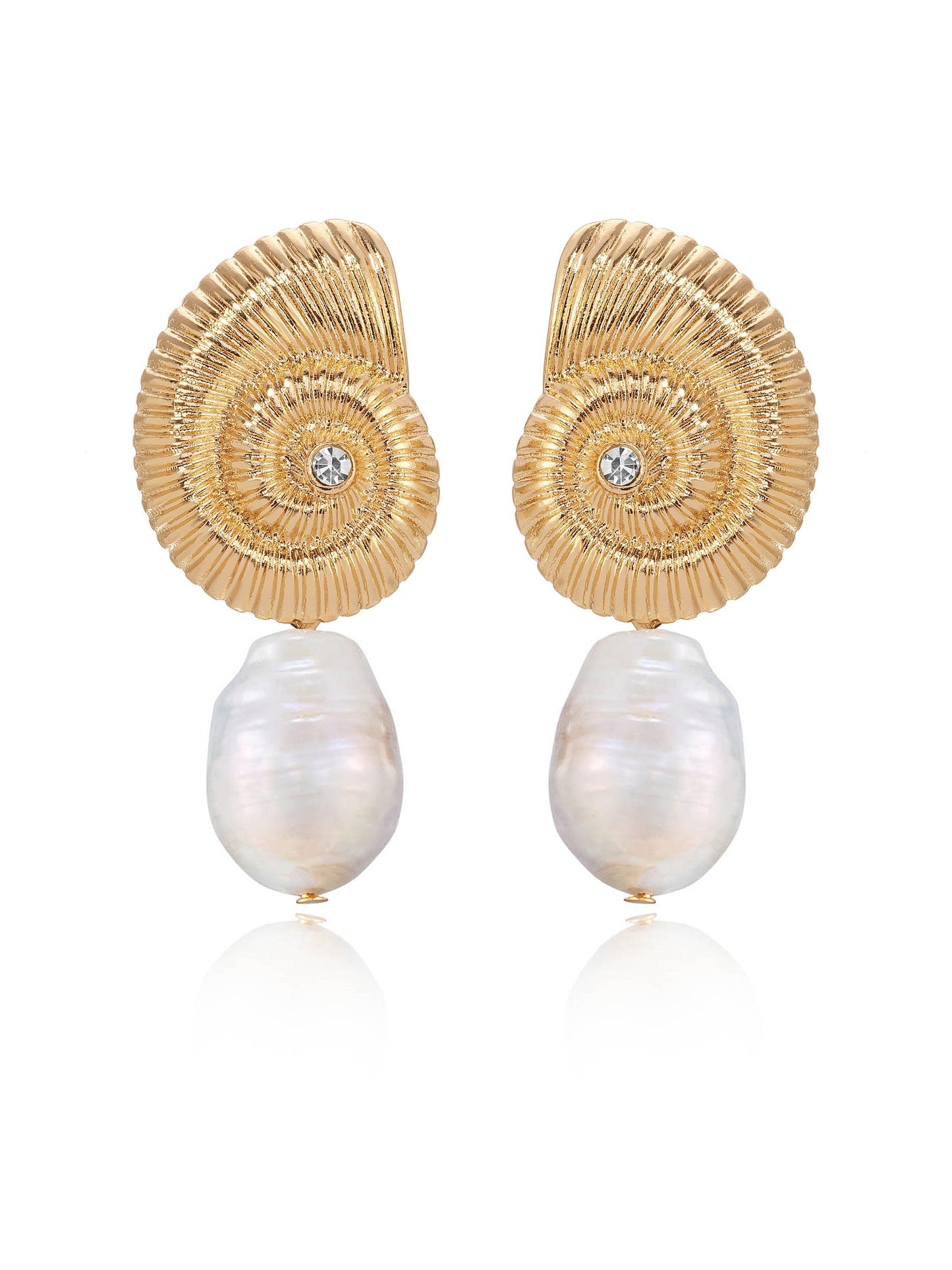 Nautilus Shell Freshwater Pearl Dangle Earrings