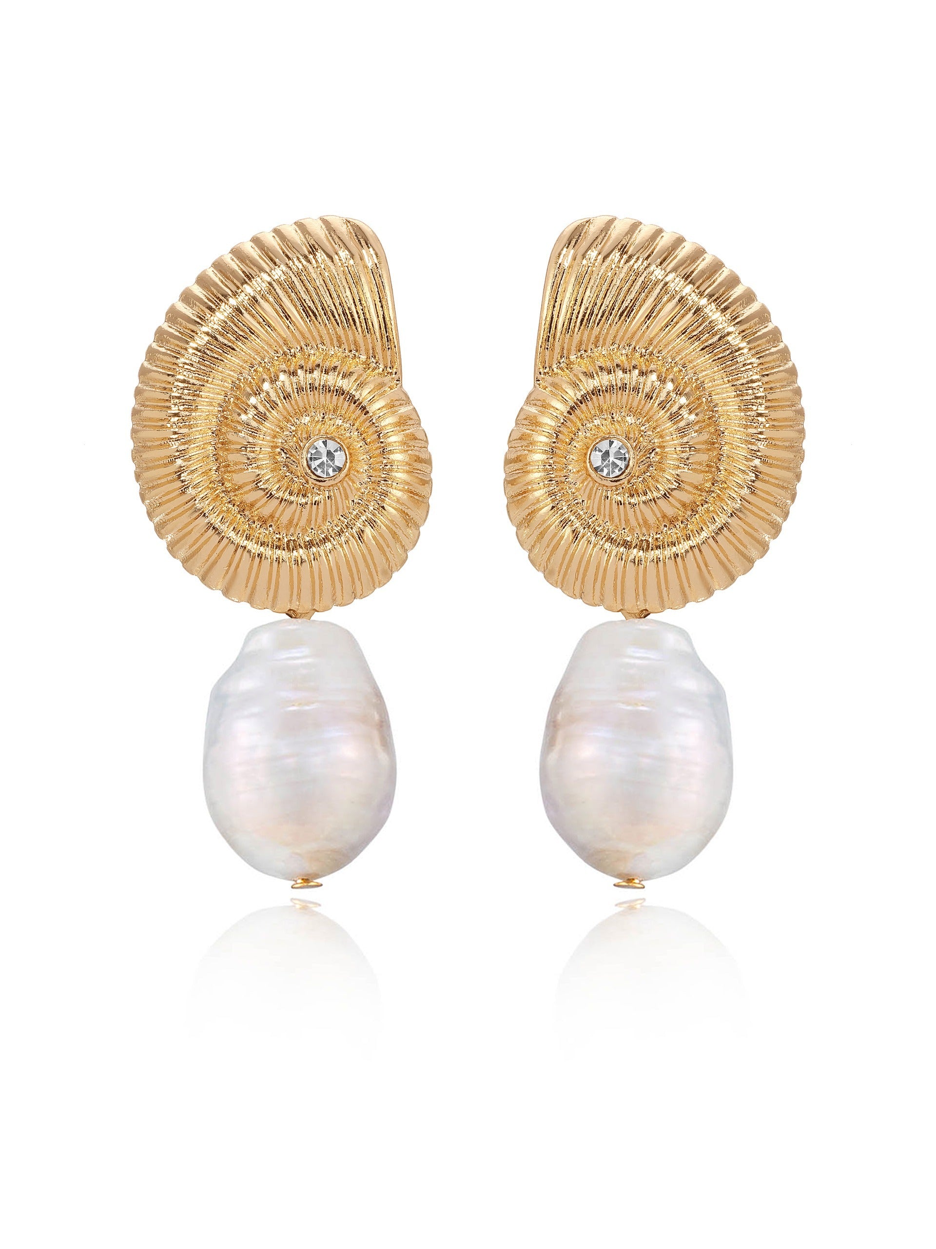 Nautilus Shell Freshwater Pearl Dangle Earrings