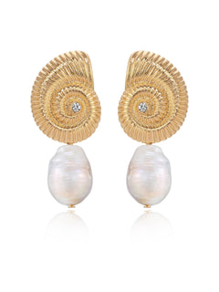 Nautilus Shell Freshwater Pearl Earrings